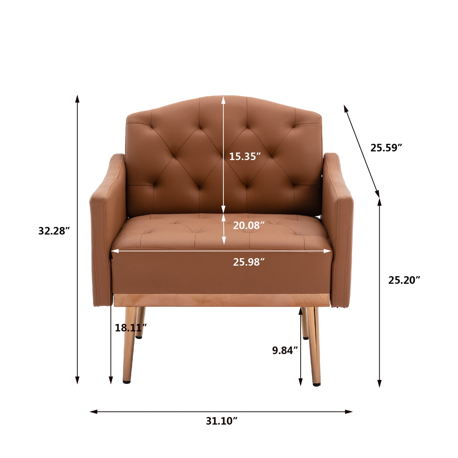 Brown PU & Rose Gold Accent Chair