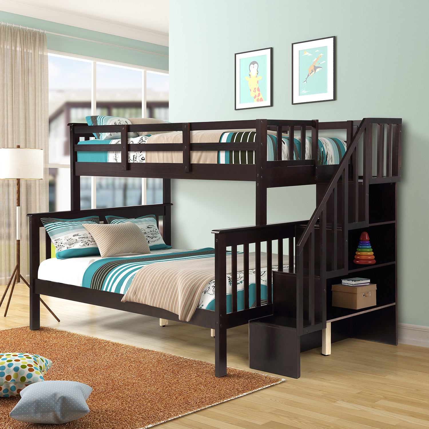 Twin-Over-Full Bunk Bed with Storage in Espresso