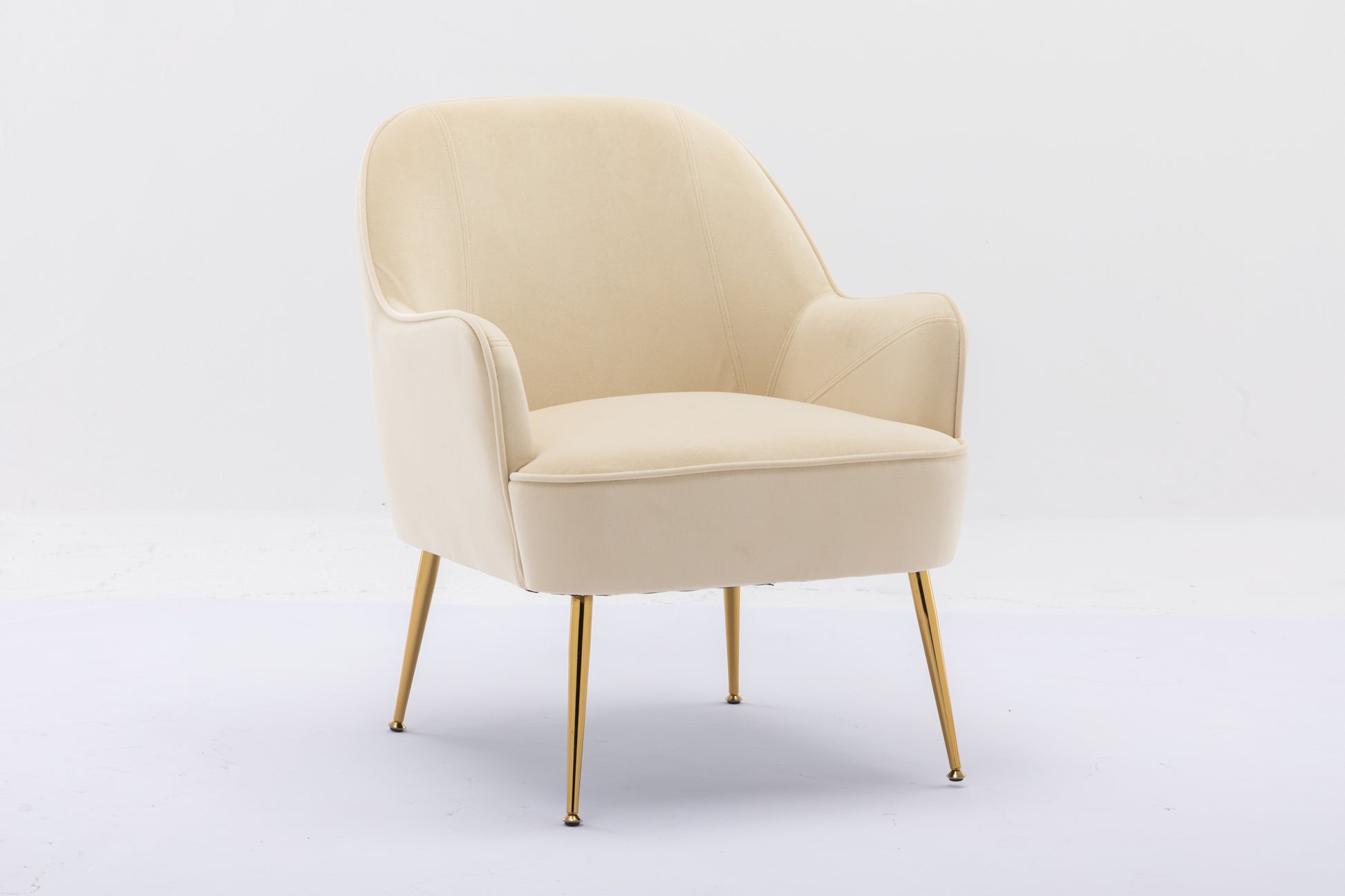Modern Ergonomics Soft Velvet Fabric Accent Chair With Gold Legs And Adjustable Feet - Cream