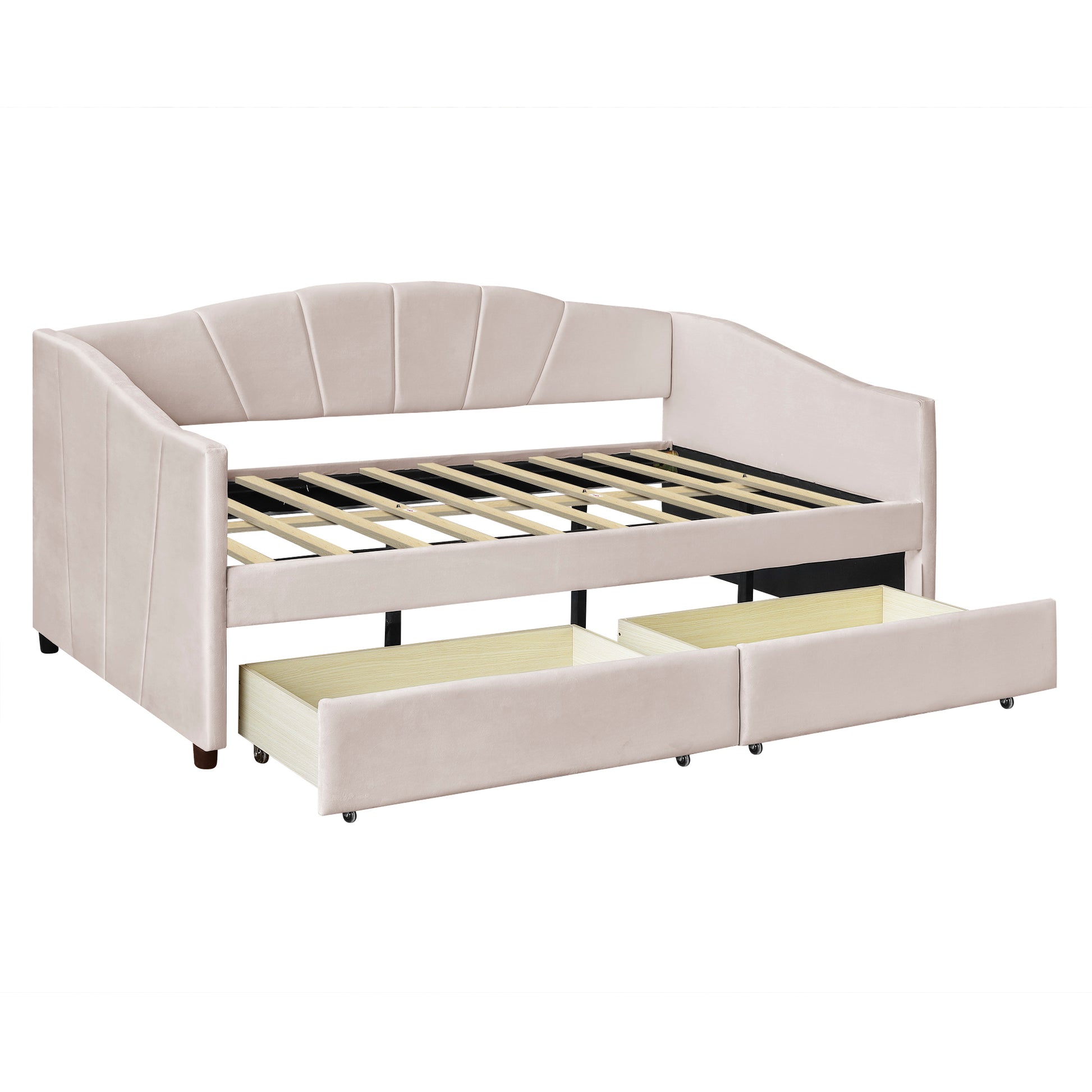 Homey Life Upholstered daybed Twin Size with Two Drawers and Wood Slat ,Beige