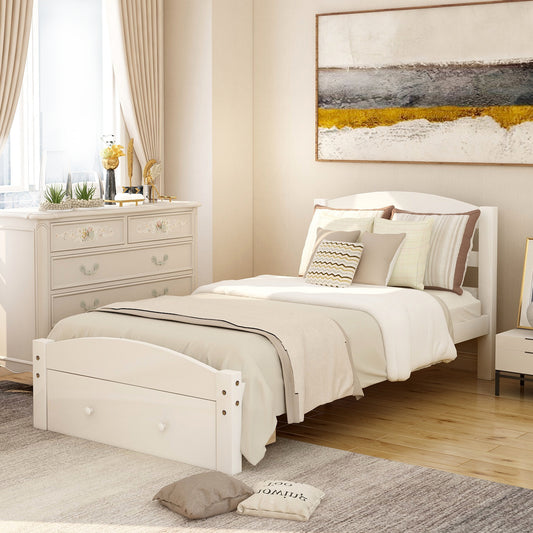 Homey Life Twin Platform Bed with Storage Drawer in White