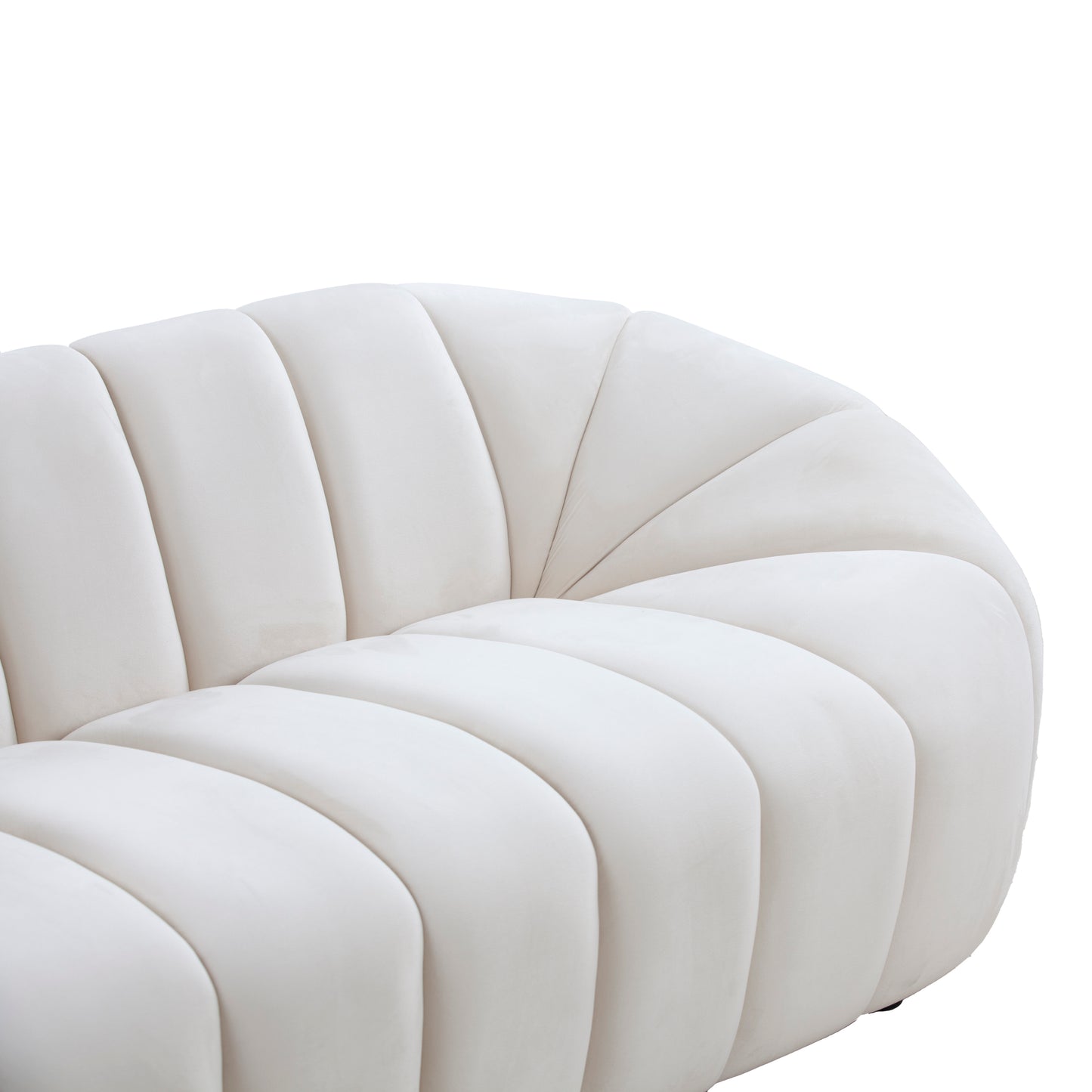 3 Seater Modern Sofa with Deep Channel Tufted - Beige Performance Velvet