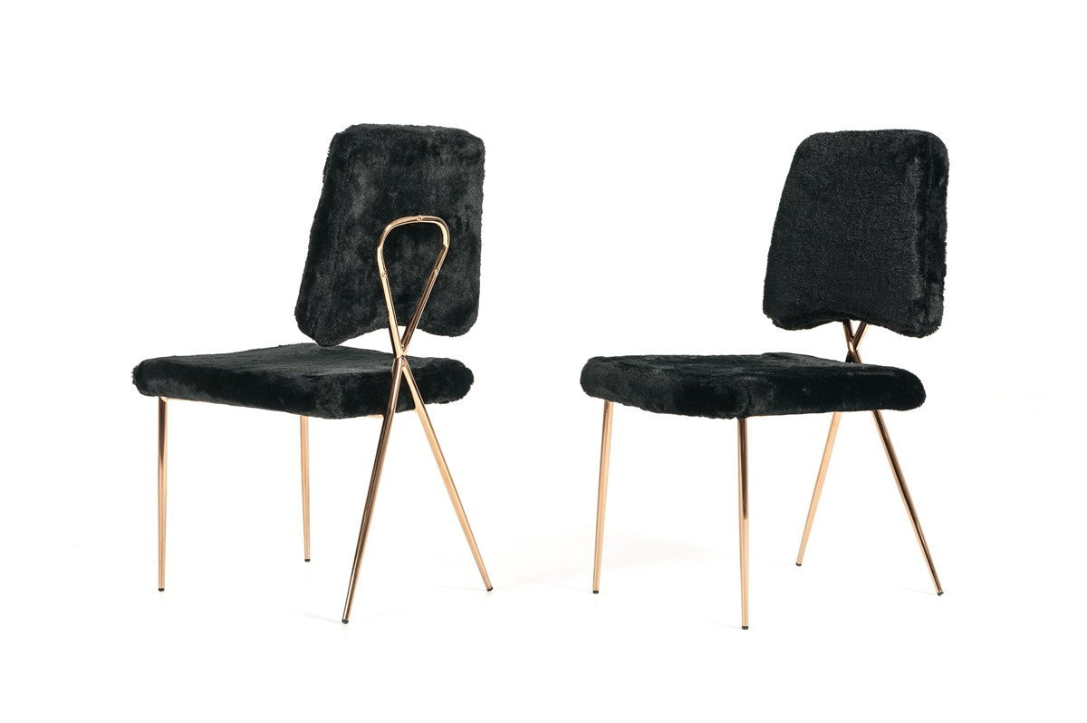 Candace - Modern Black Faux Fur Dining Chair Set of 2