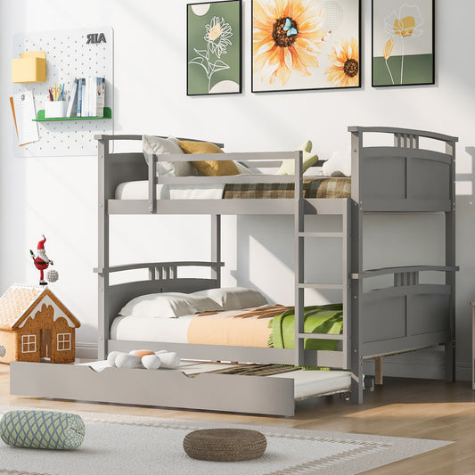 Lucky Full over Full Convertible Bunk Bed with Trundle - Gray