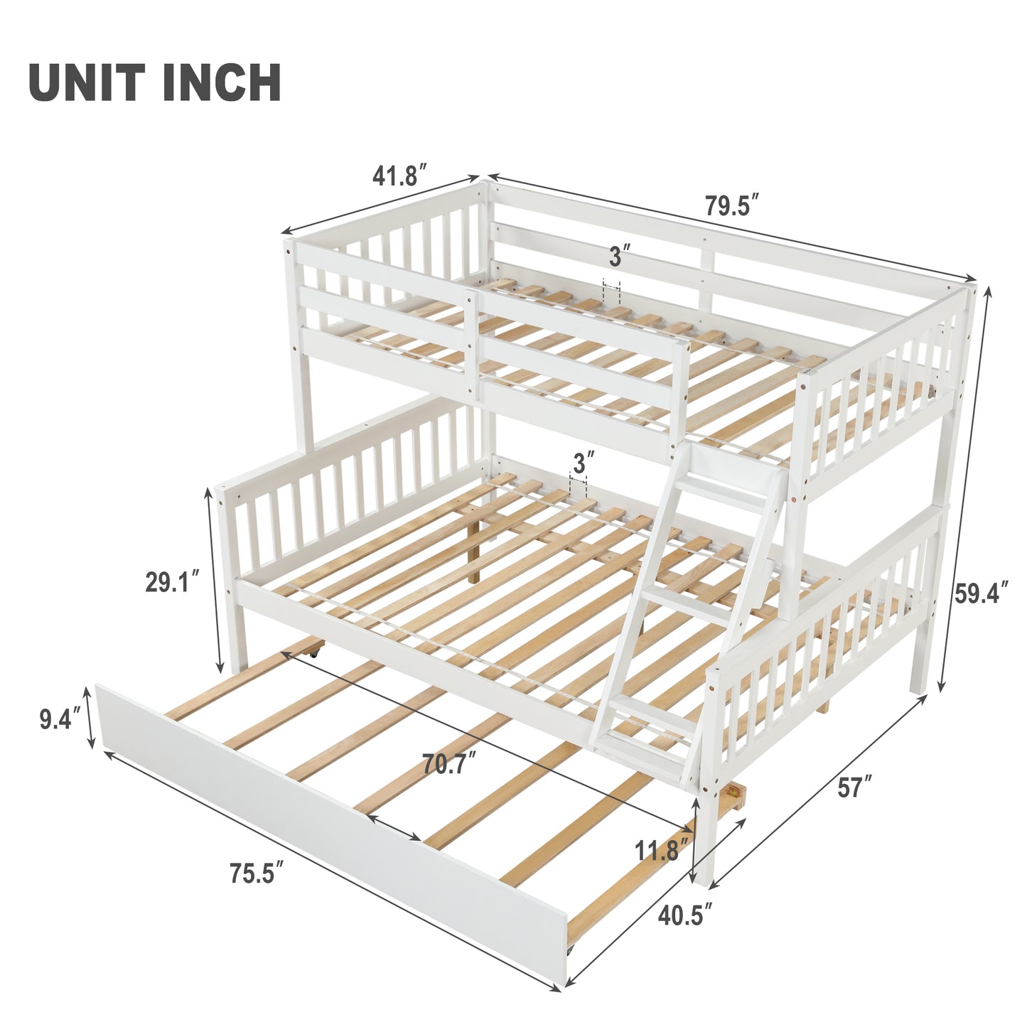 Inspirit Twin over Full Bunk Bed with Trundle - White