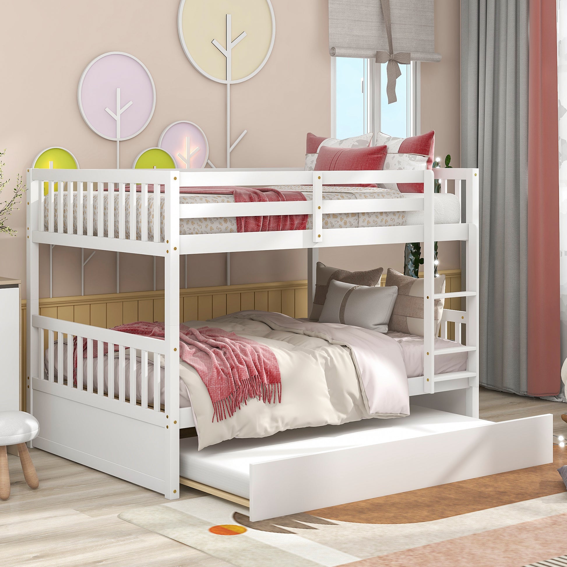 Inspirit Full over Full Convertible Bunk Bed with Trundle - White