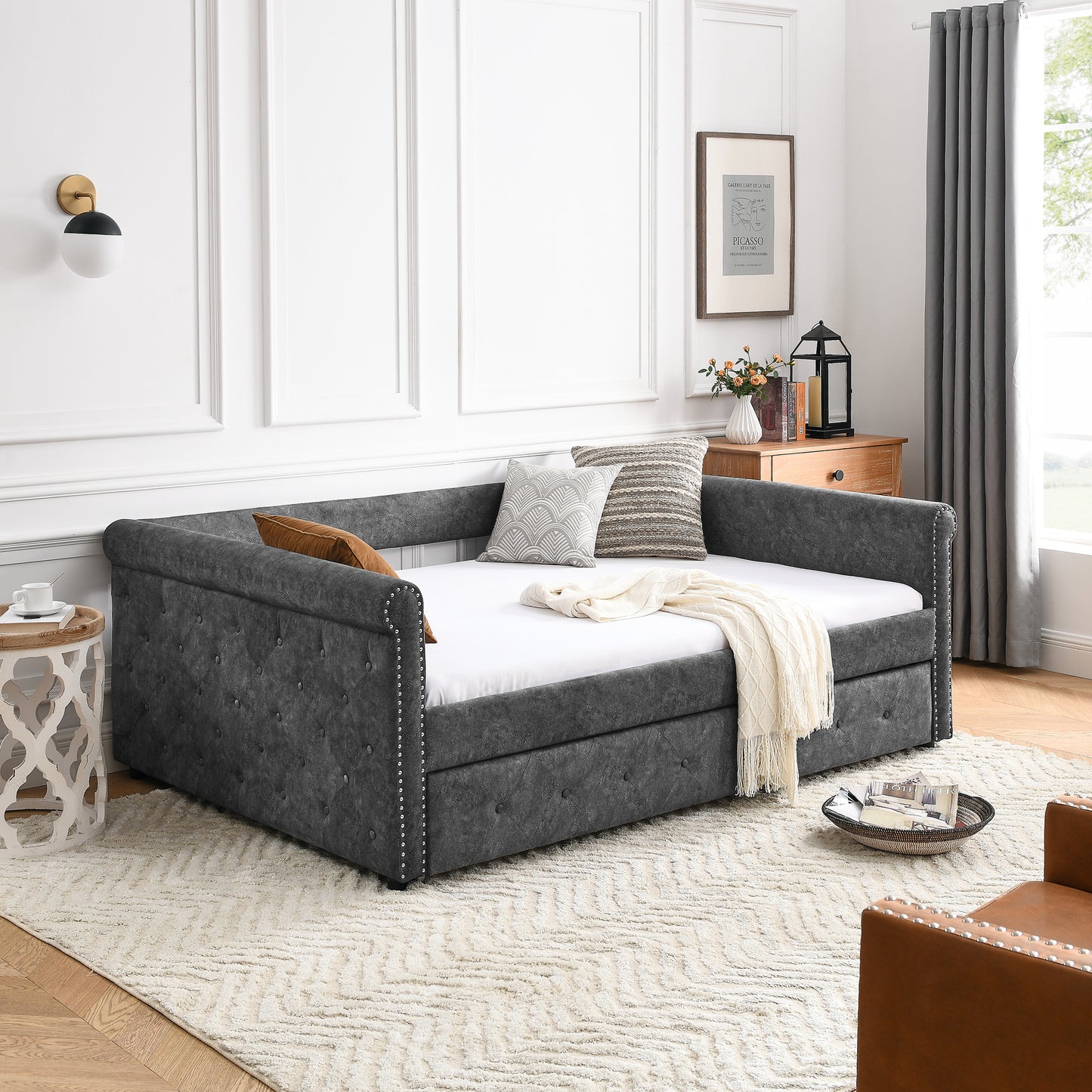 Traditional Full Size Daybed & Trundle Set in Gray