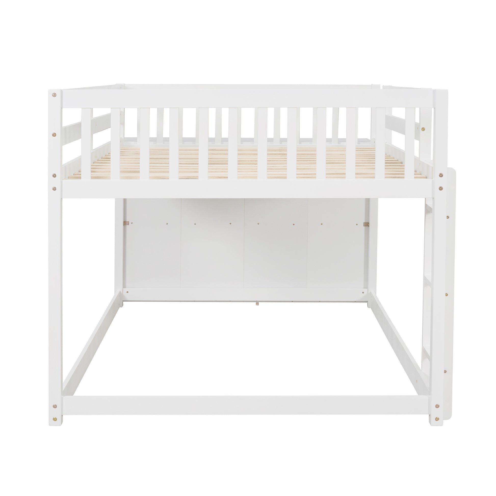 Full over Full Bunk Bed with 4 Drawers and 3 Shelves-White