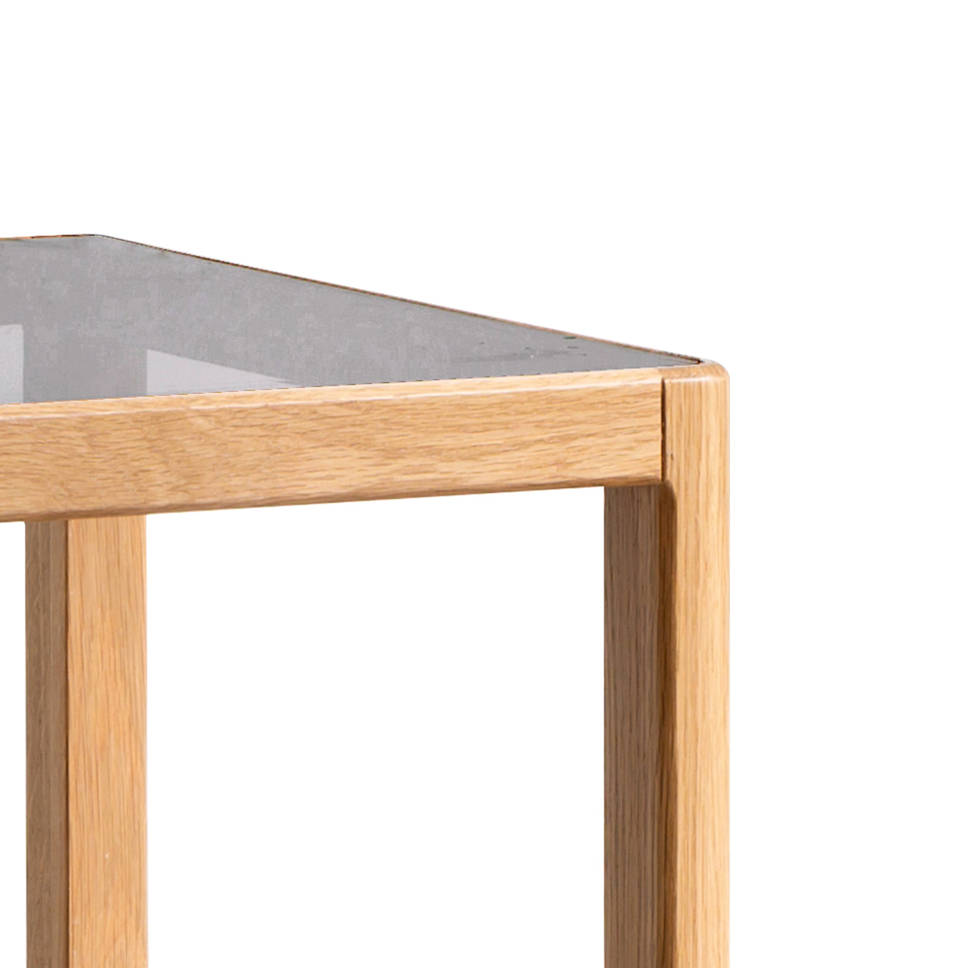 Natural Oak Wood End Table with Tempered Glass Top