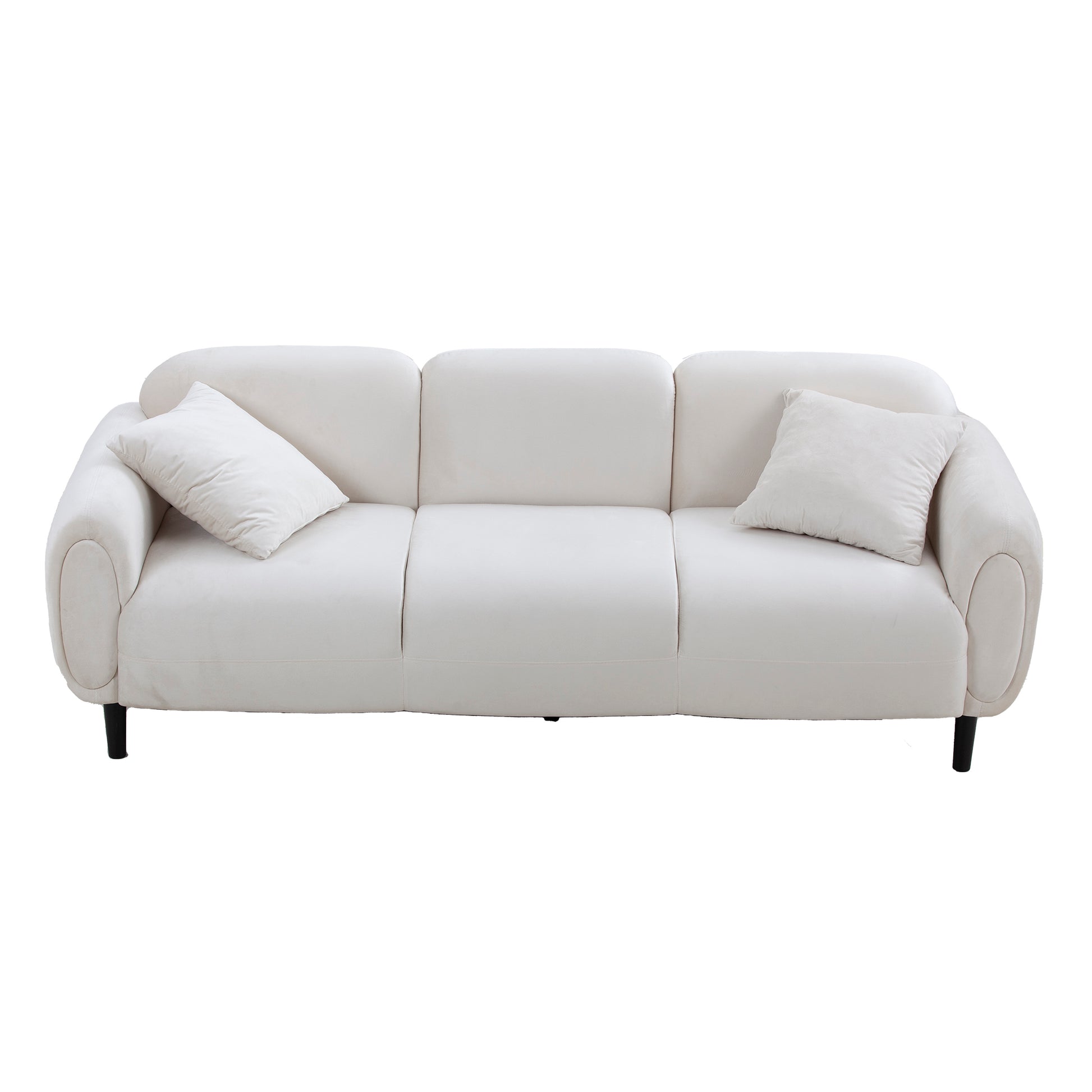 Mid Century Modern Velveteen Sofa with Solid Wood Legs in Beige