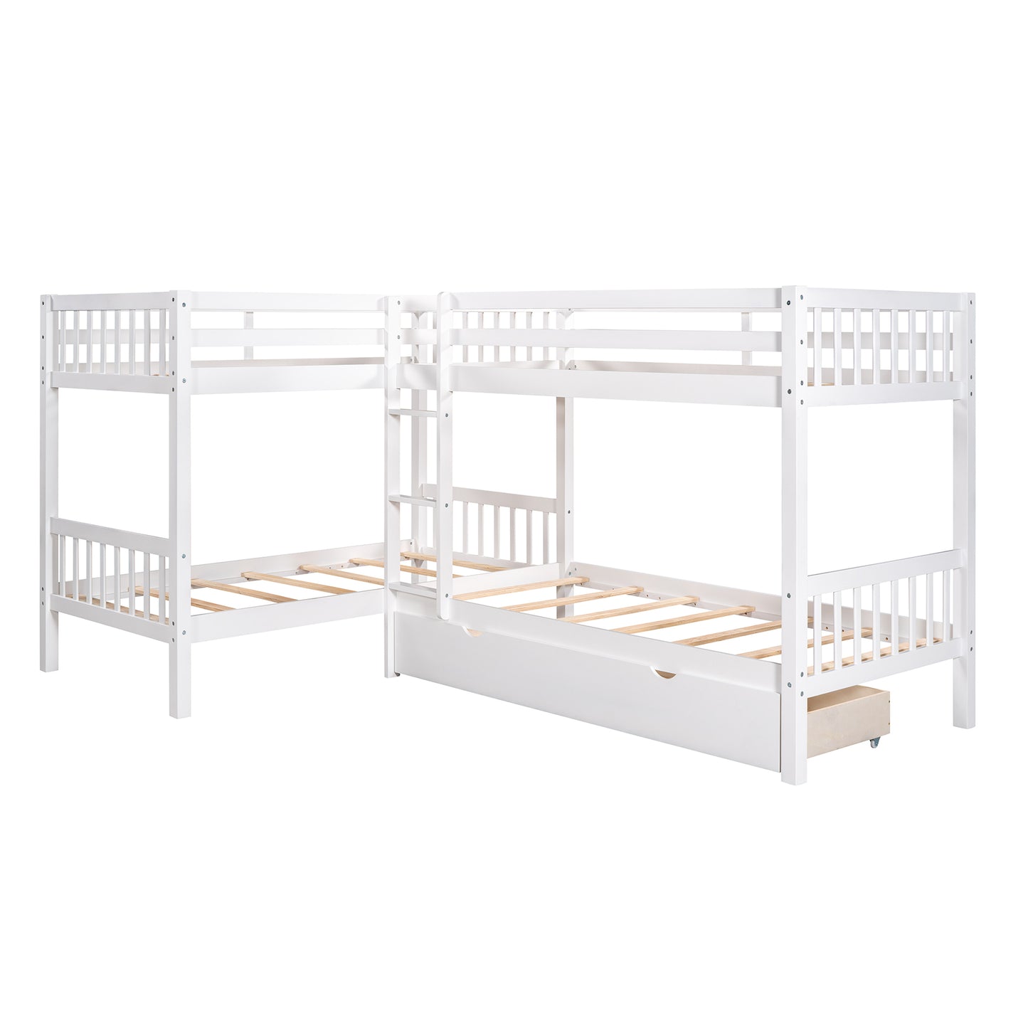 Twin L-Shaped Bunk bed with Drawers-Gray