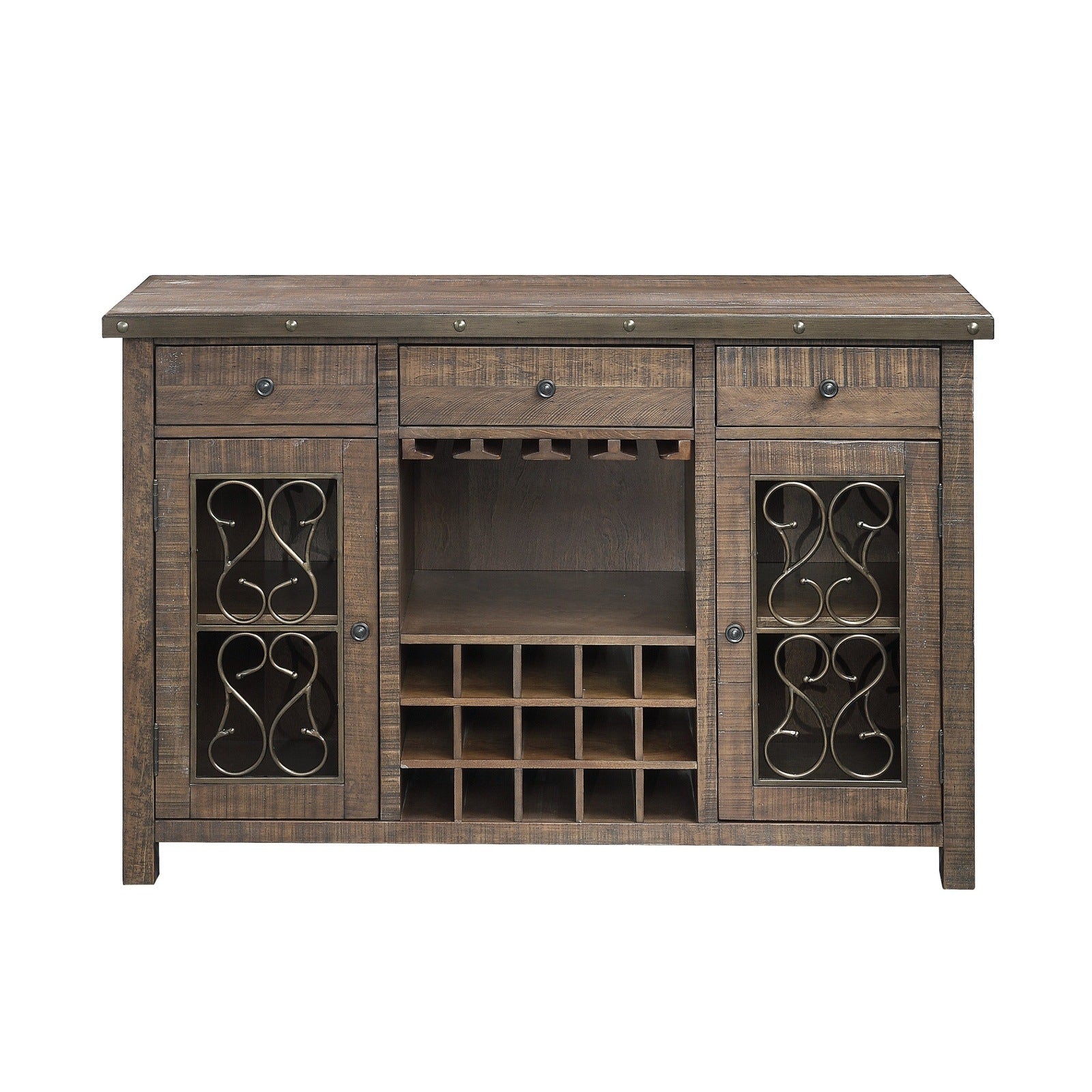 ACME Raphaela Server w/Cup Holder & Wine Rack in Weathered Cherry Finish DN00983