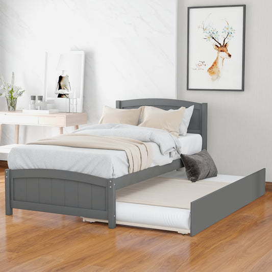 Homey Life Twin size Platform Bed with Trundle, Gray