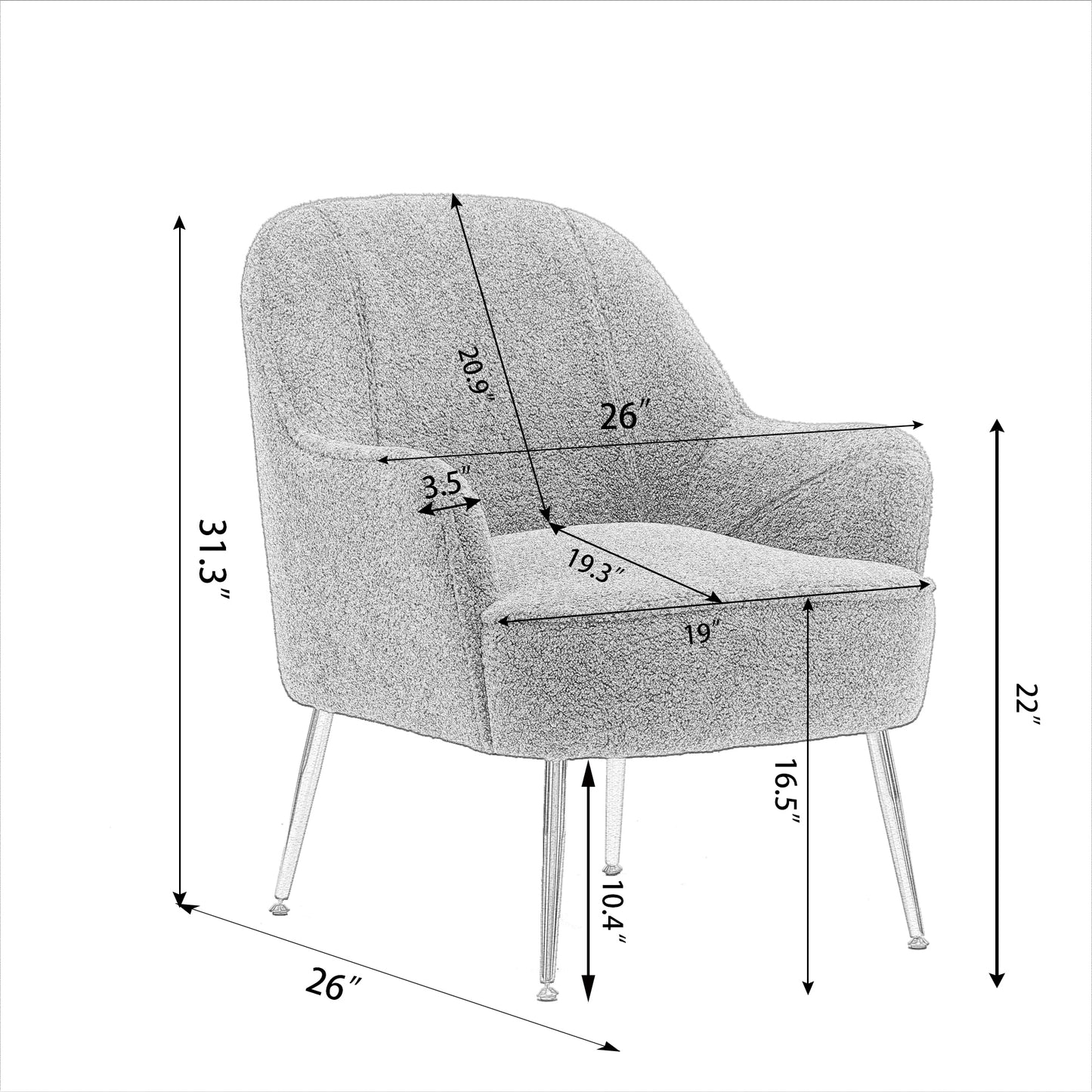 Modern Ergonomics Soft Velvet Fabric Accent Chair With Gold Legs And Adjustable Feet - Cream