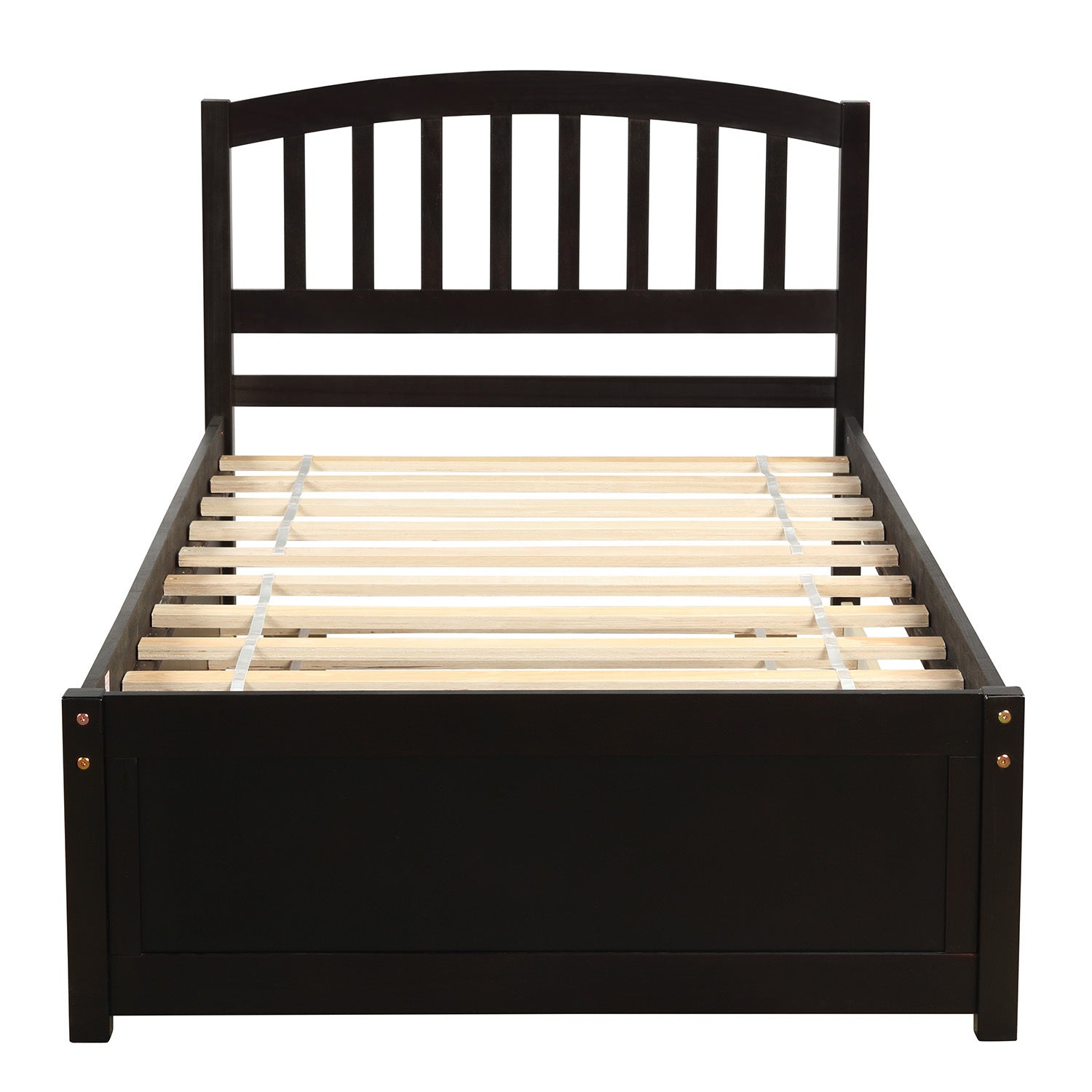 Homey Life Twin size Platform Bed Wood Bed Frame with Trundle, Espresso