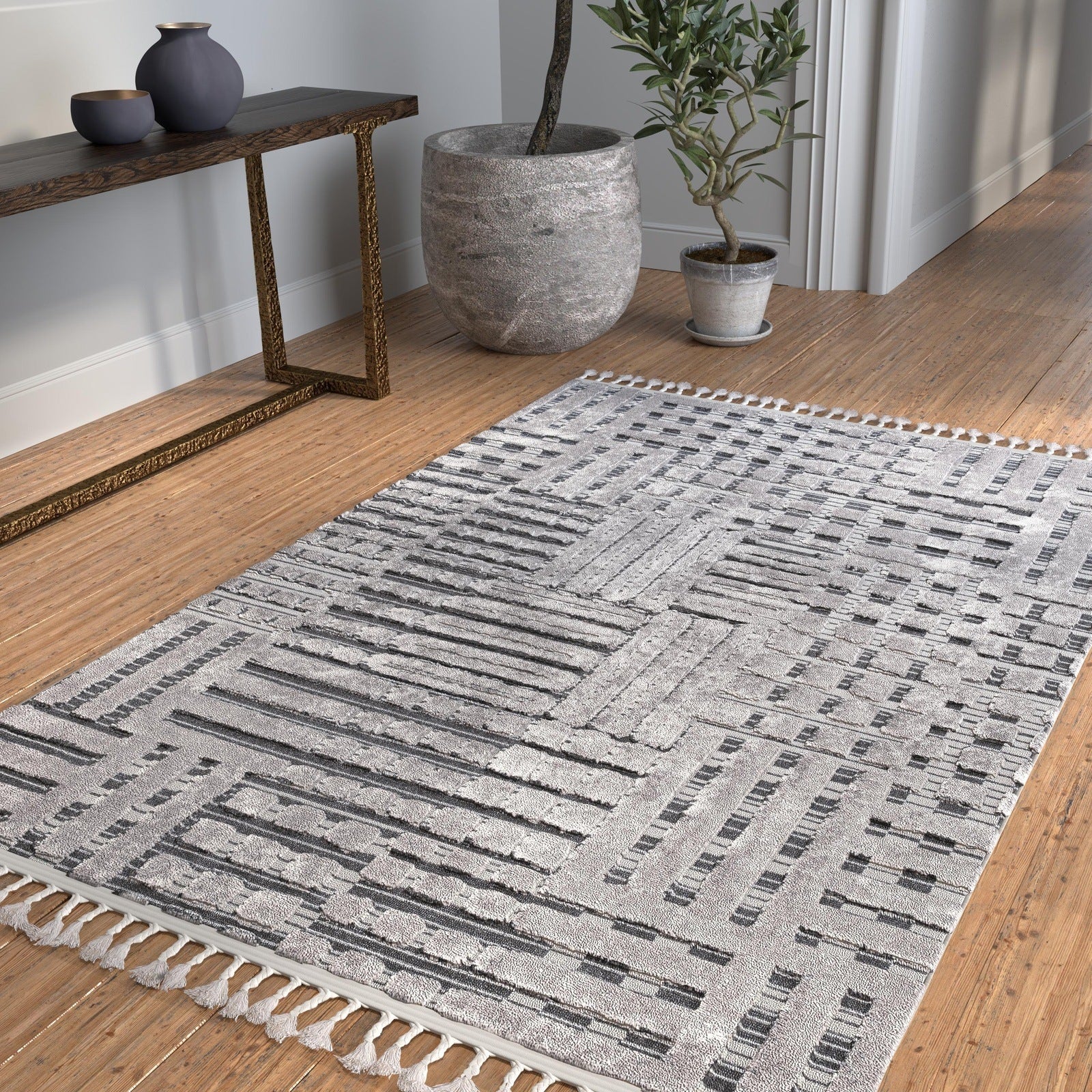 Graphics Gray and Beige Polyester Area Rug