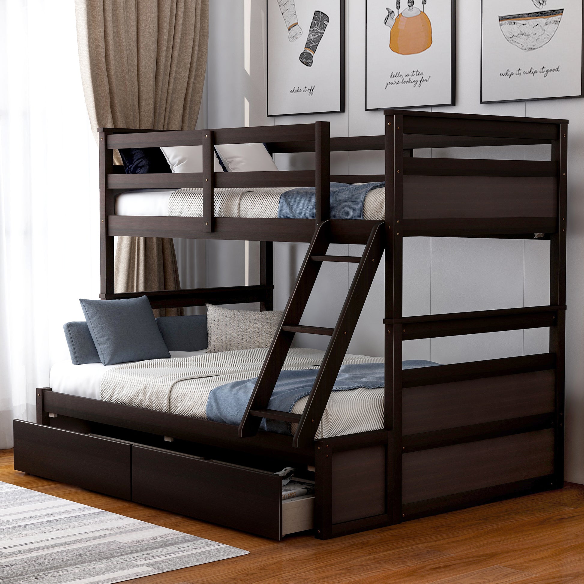 Twin over Full Bunk Bed with Storage - Espresso