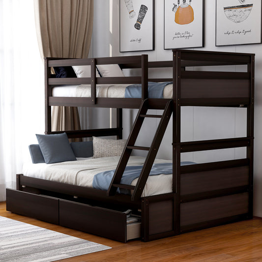 Homey Life Twin over Full Bunk Bed with Storage - Espresso