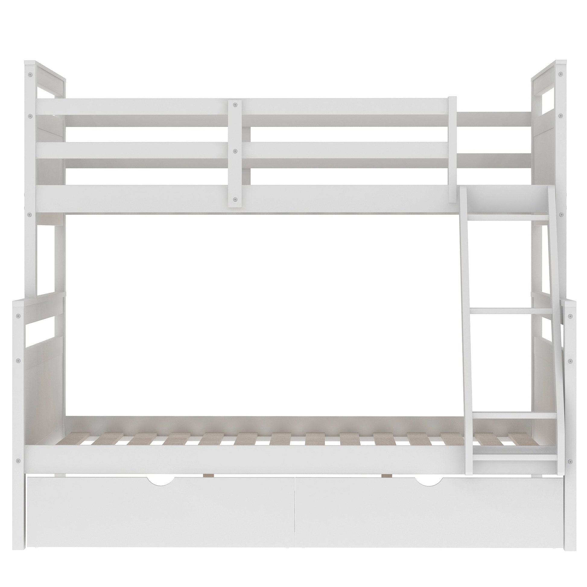 Twin over Full Bunk Bed with Ladder & Storage in White