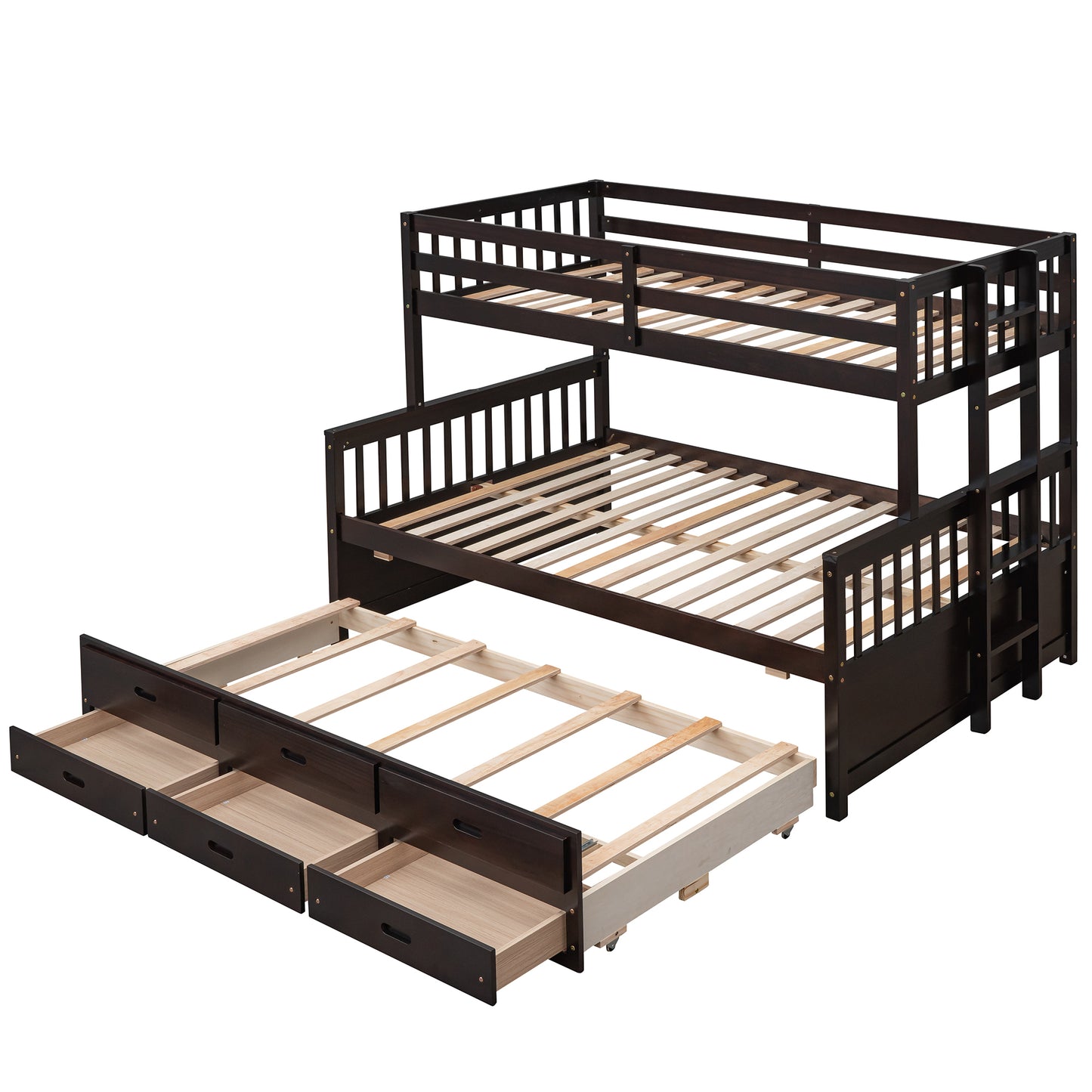 Twin-Over-Full Bunk Bed with Twin size Trundle , Separable Bunk Bed with Drawers for Bedroom - Espresso