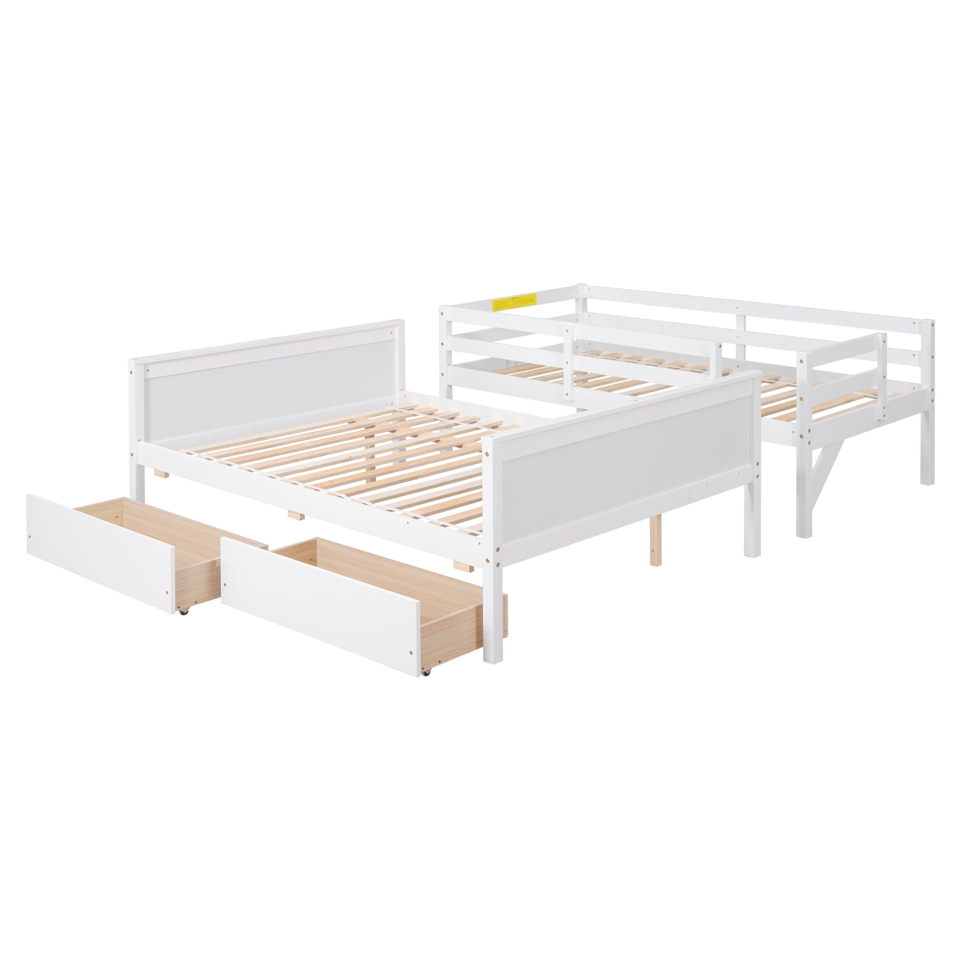 Inspirit Twin over Full Bunk Bed with Storage & Slide - White
