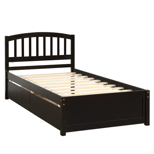 Homey Life Twin Platform Storage Bed with Two Drawers in Espresso