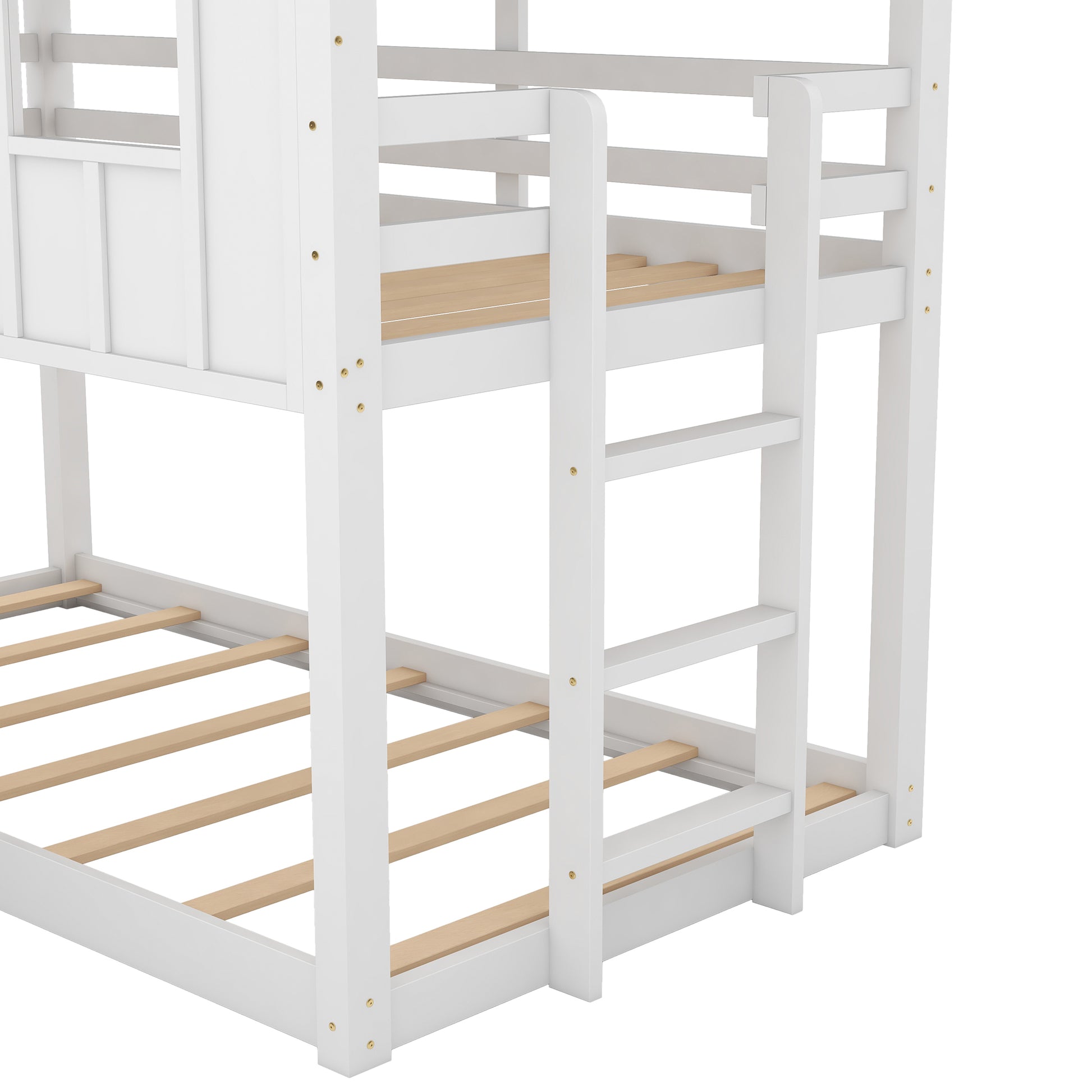 Twin over Twin House Bunk Bed with Slide and Windows,White