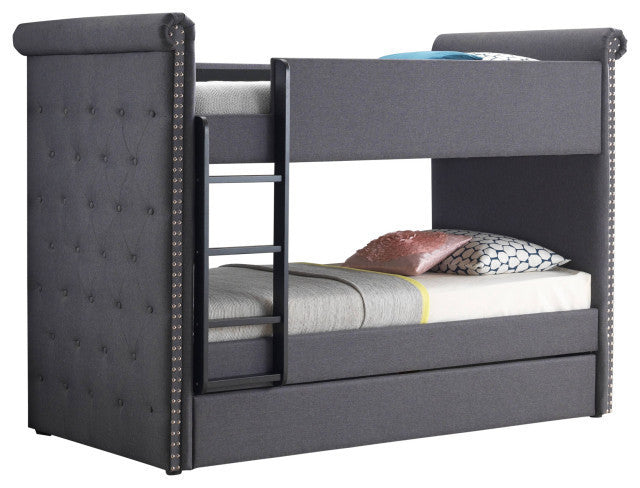 ACME Romana II Bunk Bed & Trundle Twin/Twin , Gray Fabric 1Set/3Ctn 37855