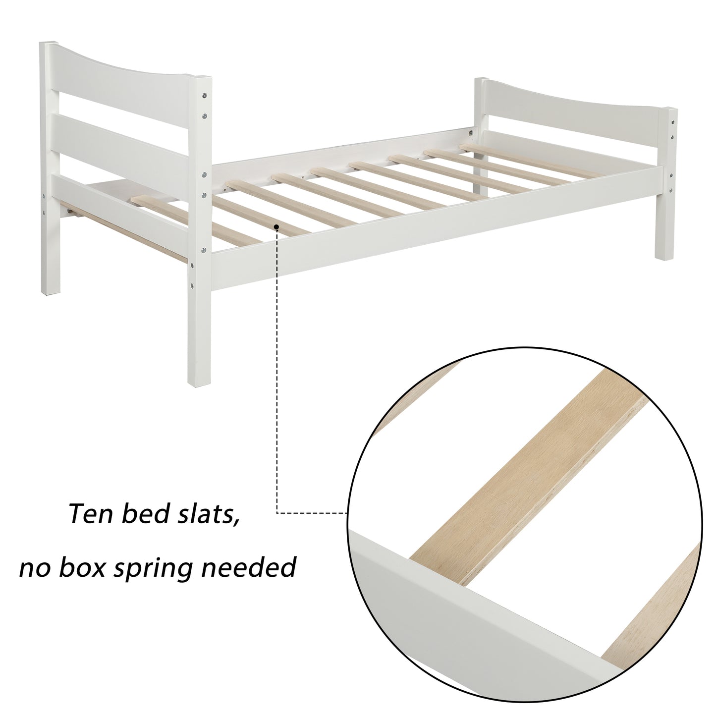 Traditional Twin Size Wooden Platform Bed in White