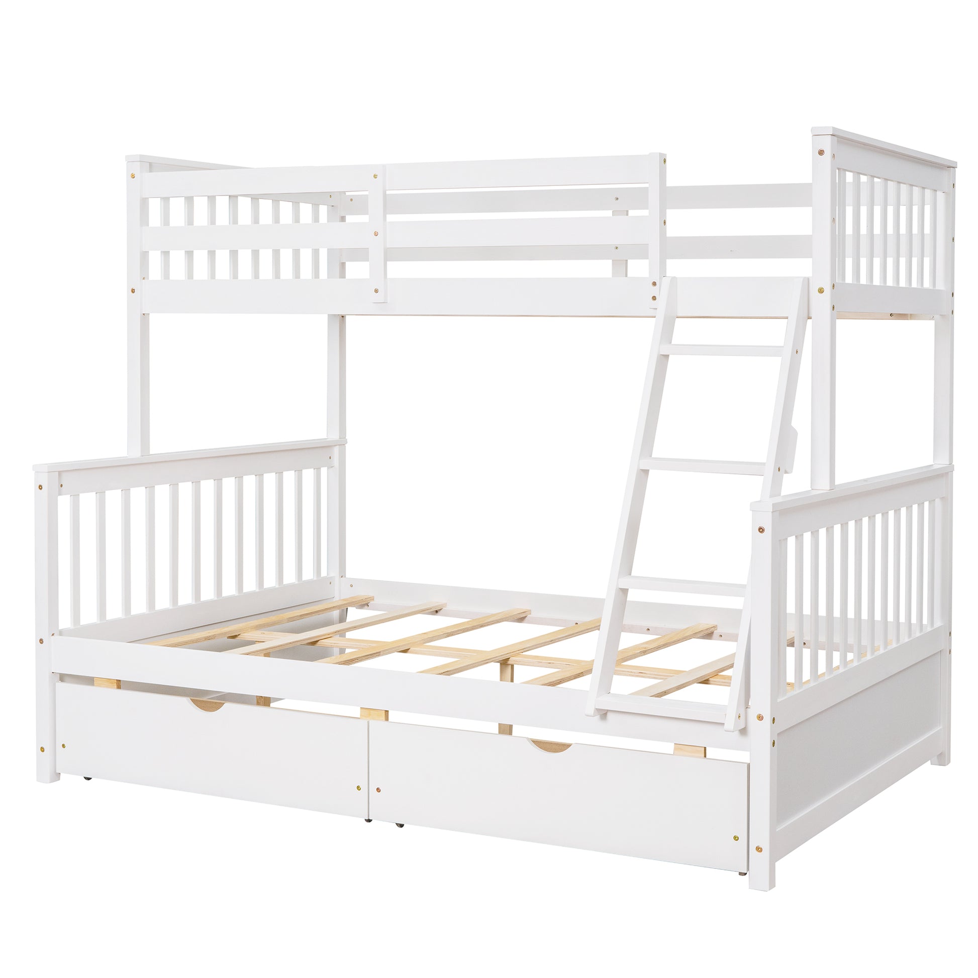 Twin-Over-Full Bunk Bed with Ladders and Two Storage Drawers White