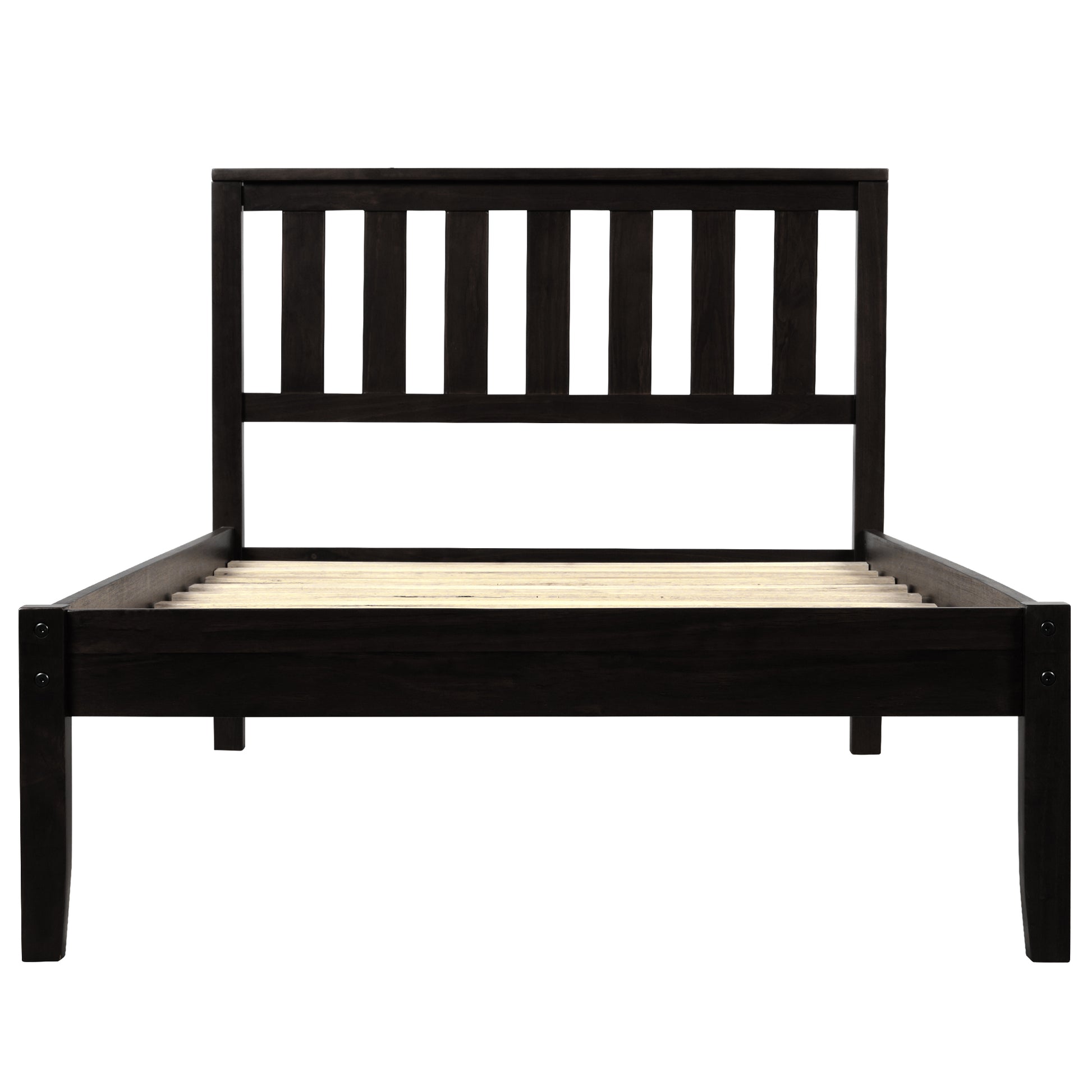 Wood Platform Bed with Headboard/Wood Slat Support,Twin Espresso