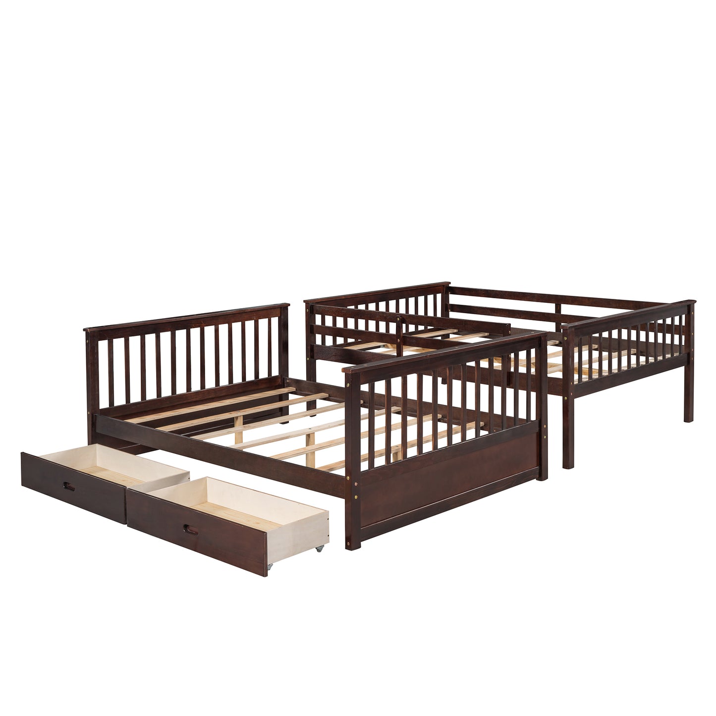 Full-Over-Full Bunk Bed with Ladders and Two Storage Drawers Espresso