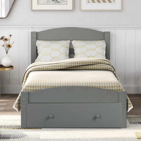 Homey Life Twin Platform Bed with Storage Drawer in Gray