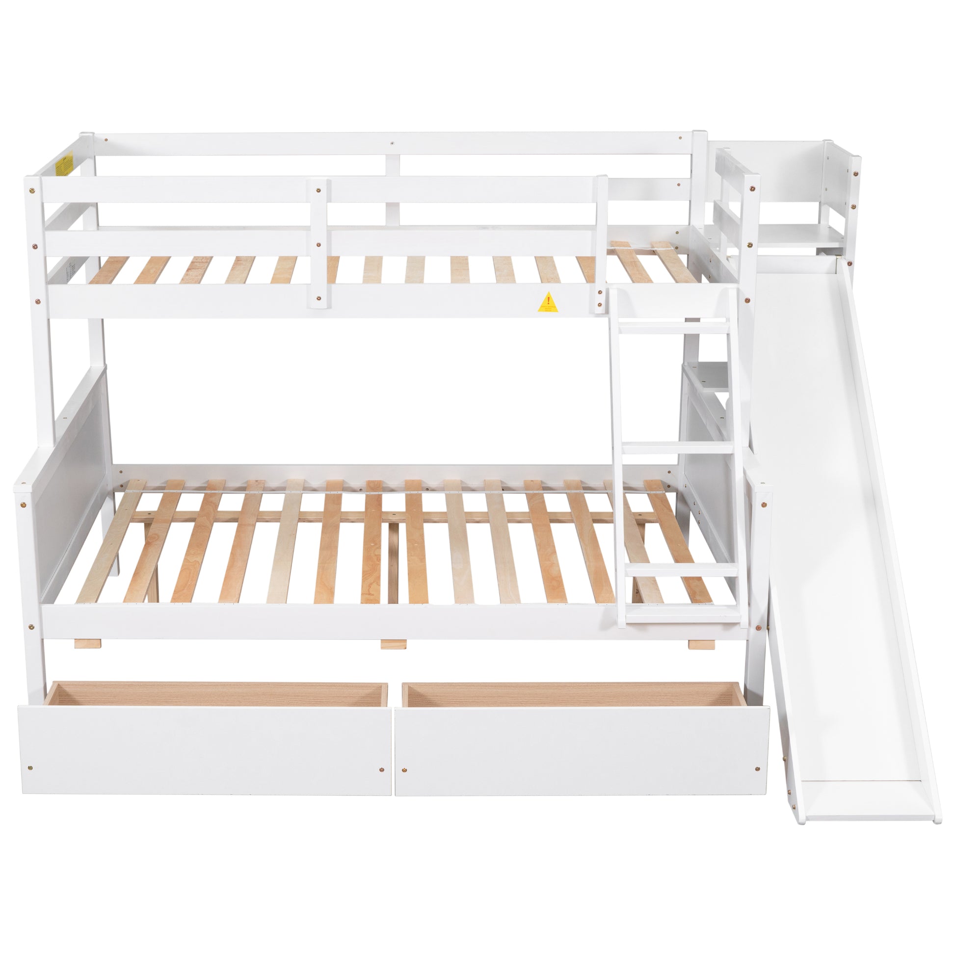 Inspirit Twin over Full Bunk Bed with Storage & Slide - White
