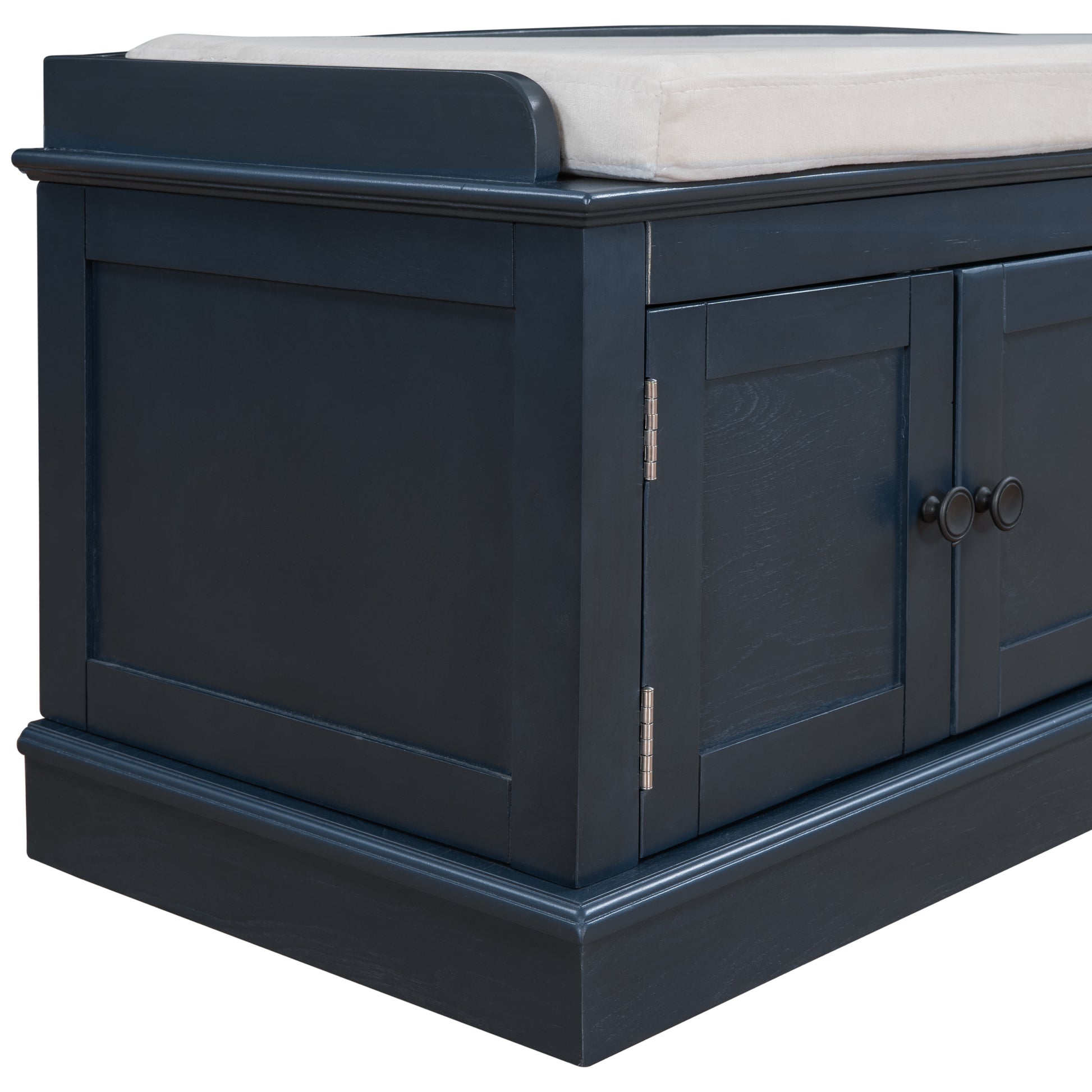 TREXM Storage Bench with 4 Doors and Adjustable Shelves - Antique Navy