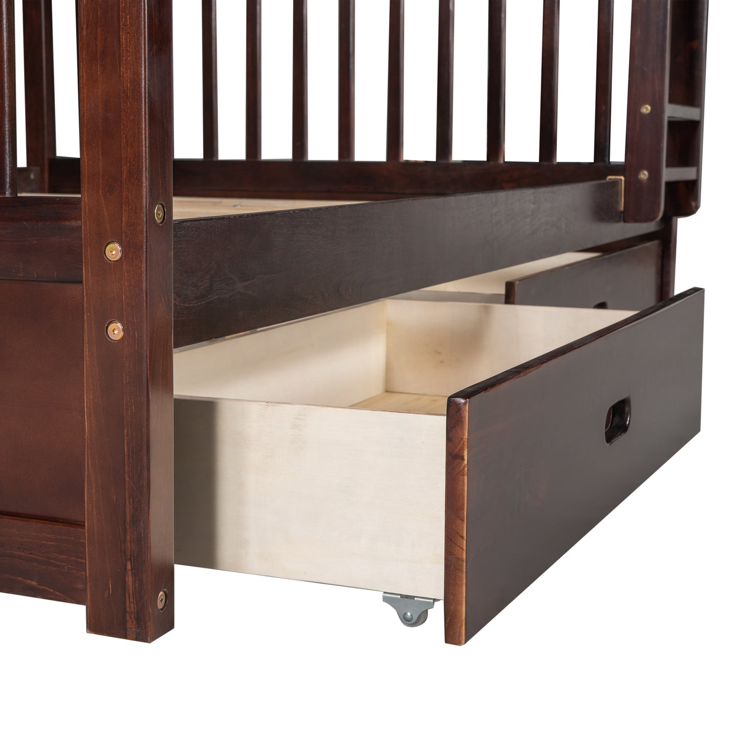 Full-Over-Full Bunk Bed with Ladders and Two Storage Drawers Espresso