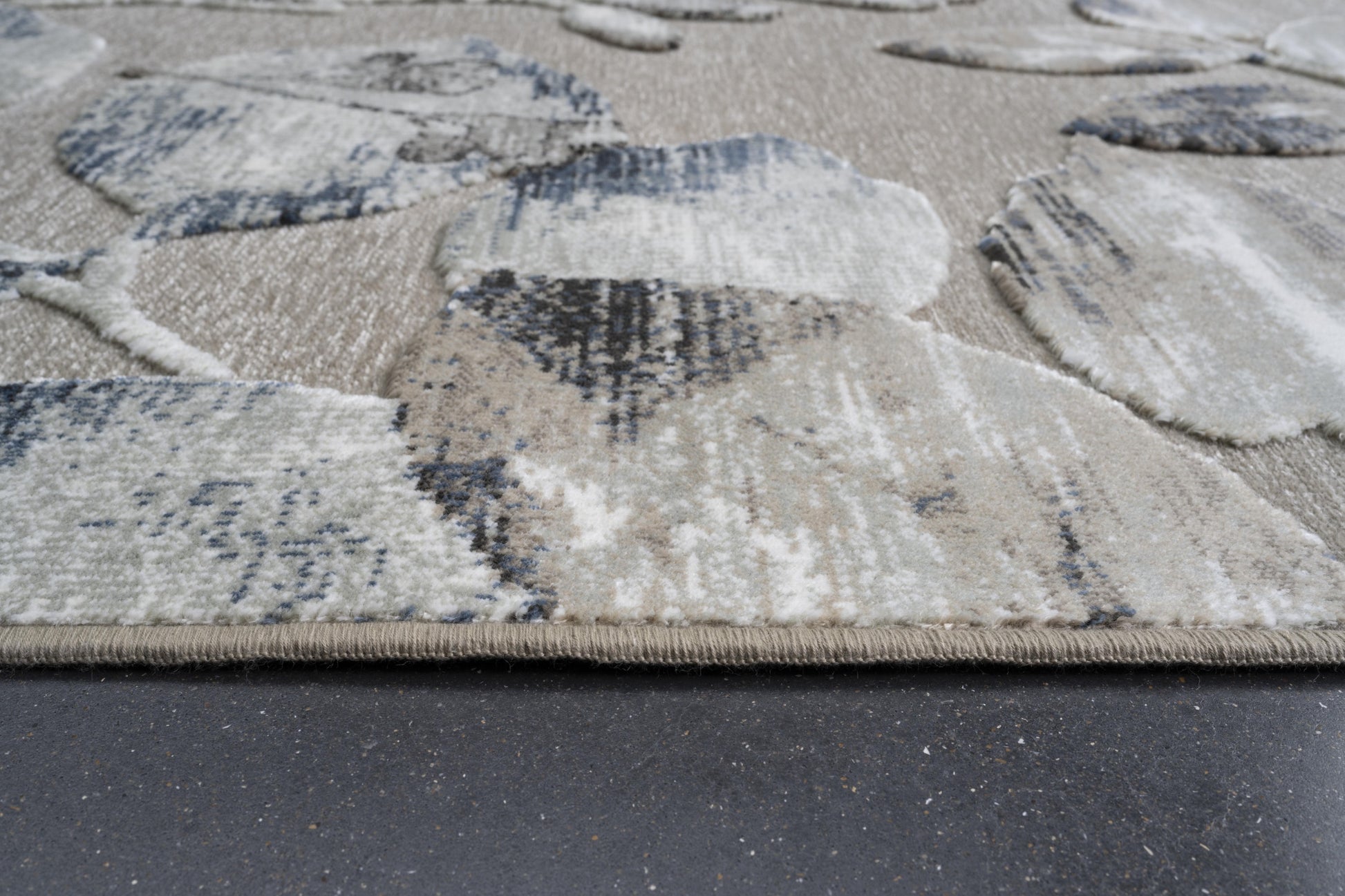 Beige, Brown, Ivory, Blue and Gray Chenille High-Low Area Rug