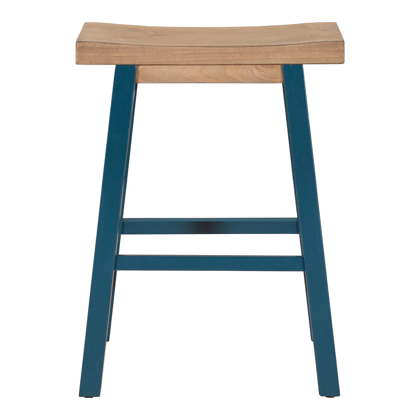 Farmhouse Style 2-piece Counter Height Wood Kitchen Dining Stools in Light Walnut & Blue