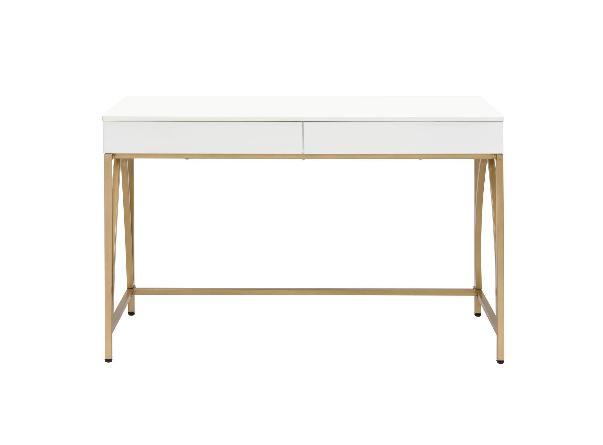 ACME Lightmane Vanity Desk in White High Gloss & Gold Finish AC00900