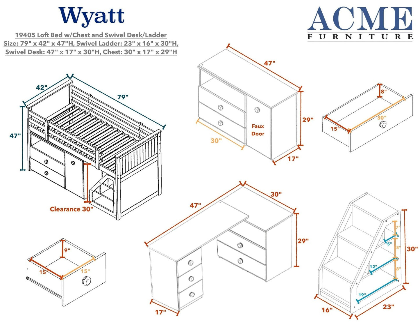 ACME Wyatt Loft Bed & Storage in White 19405