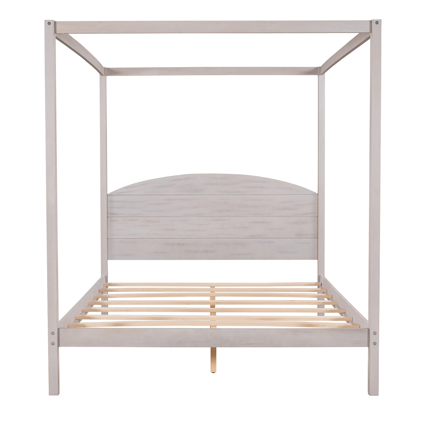 Queen Size Canopy Platform Bed with Headboard and Support Legs,Grey Wash