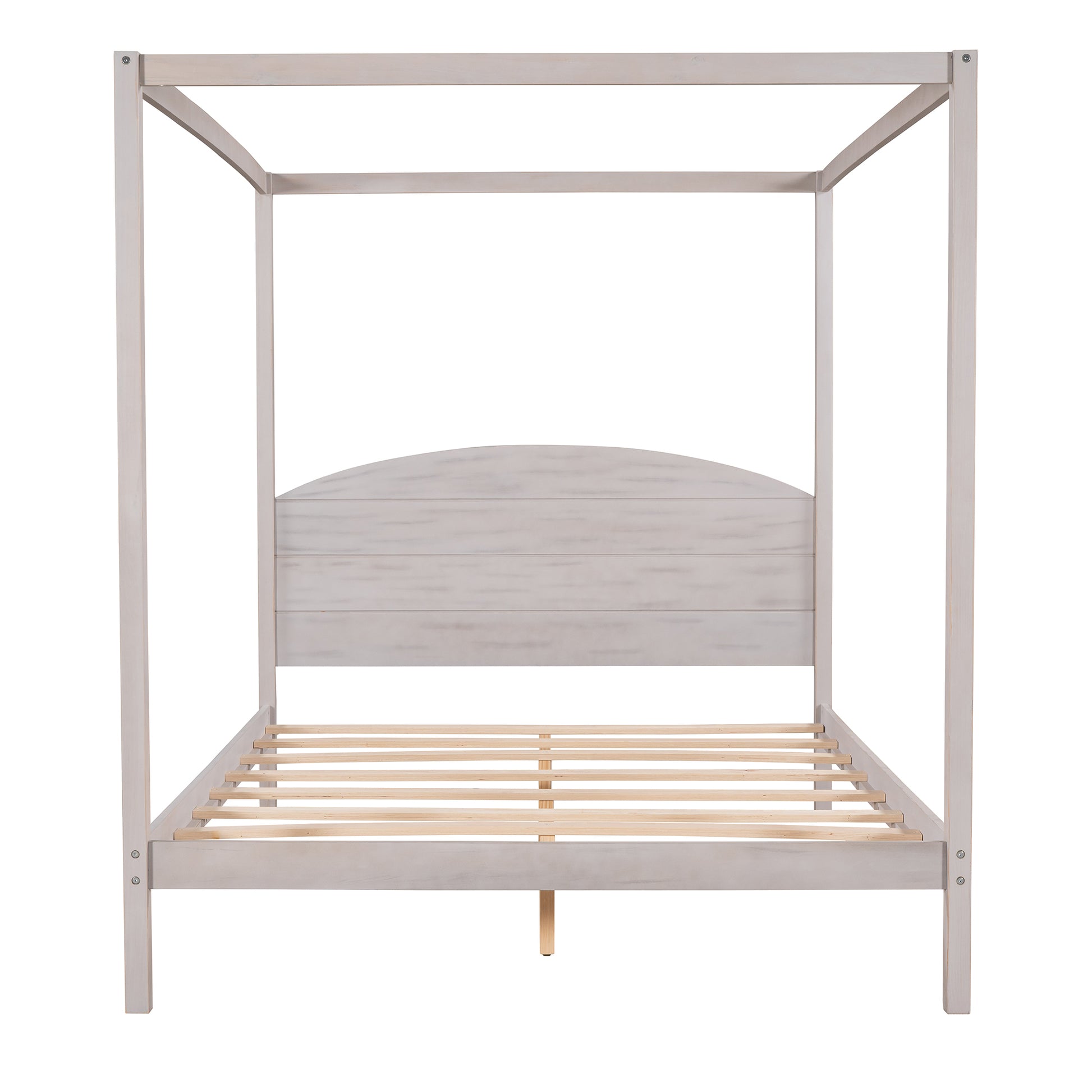 Queen Size Canopy Platform Bed with Headboard and Support Legs,Grey Wash