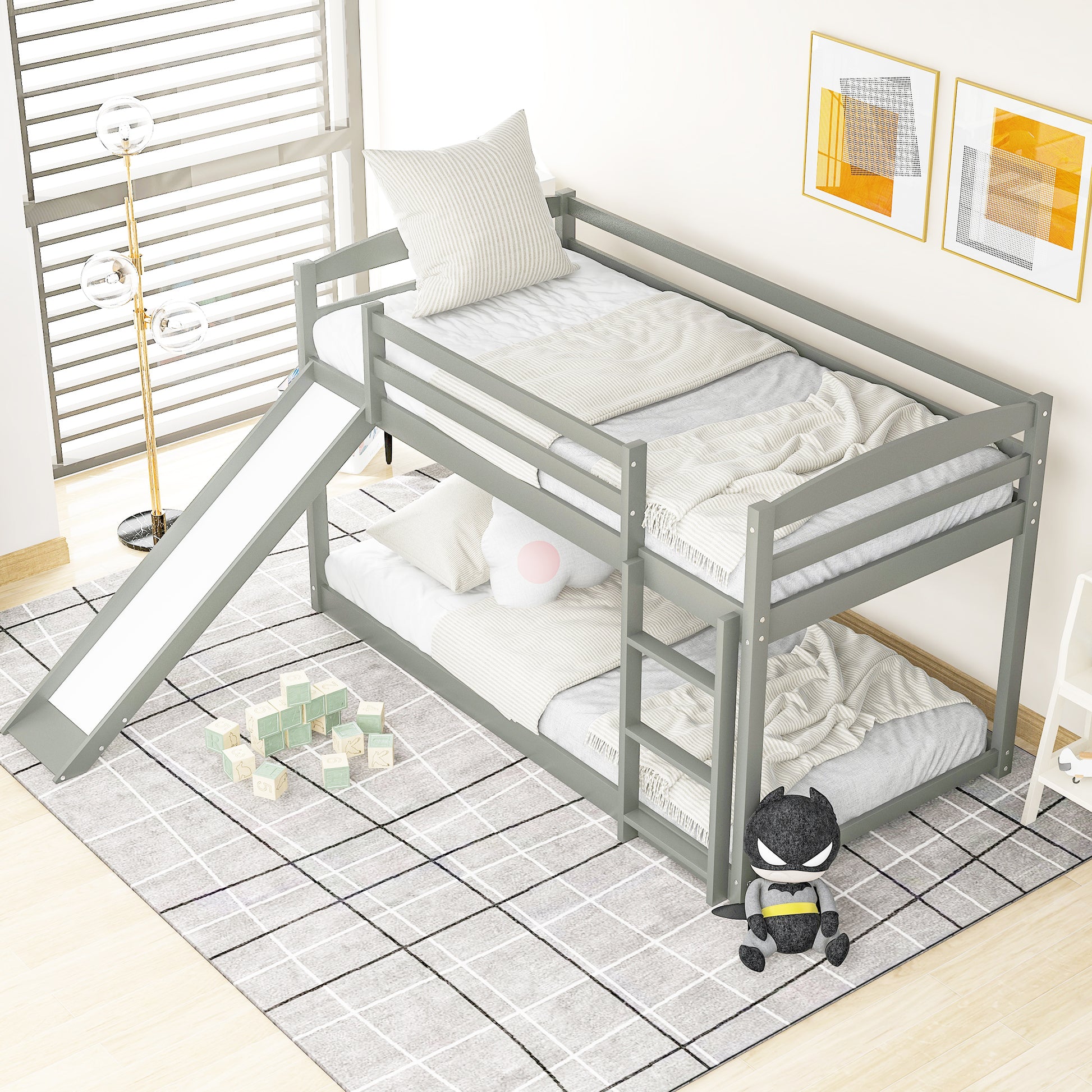 WM Store Twin over Twin Bunk Bed with Convertible Slide and Ladder