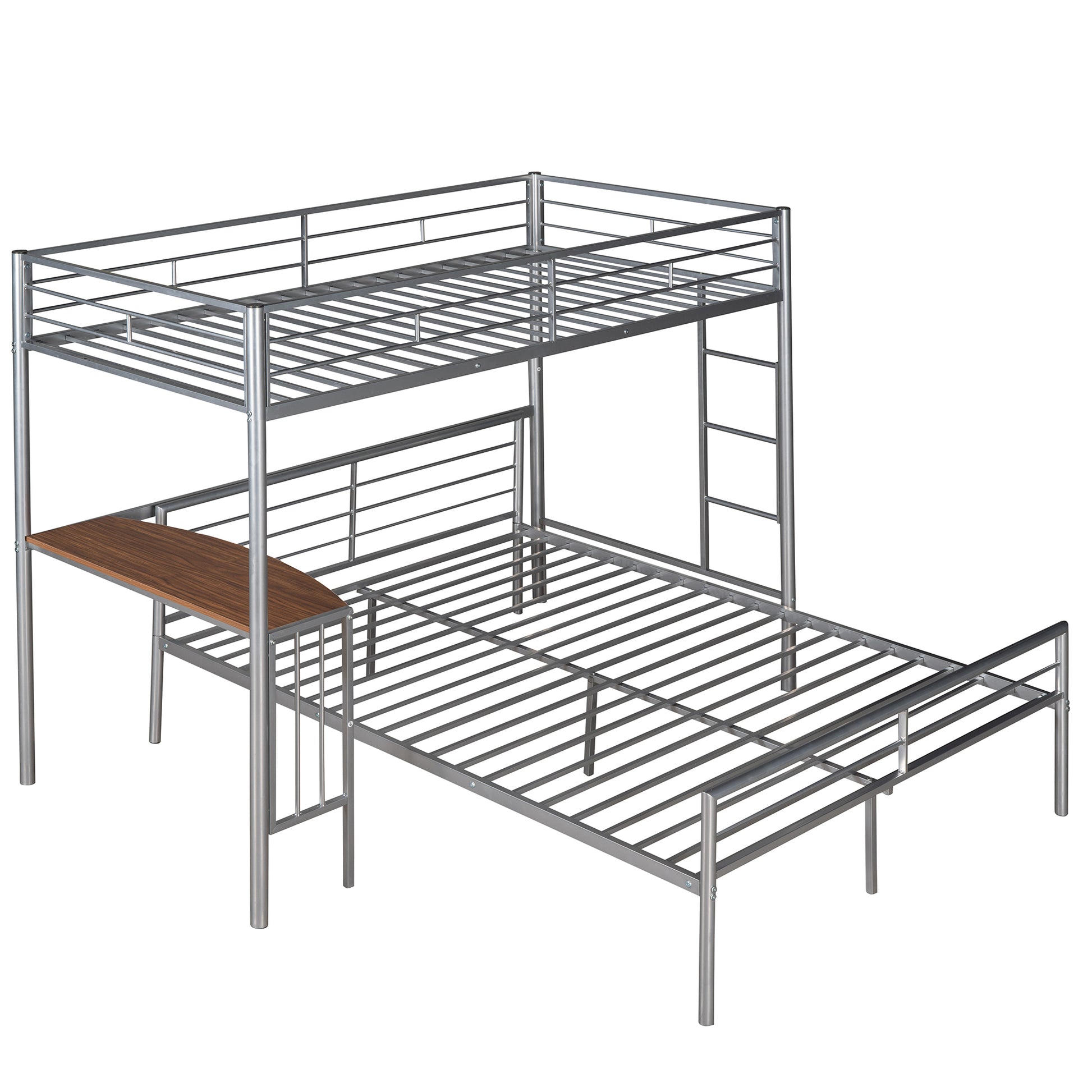 Twin Over Full Metal Bunk Bed with Desk in Silver