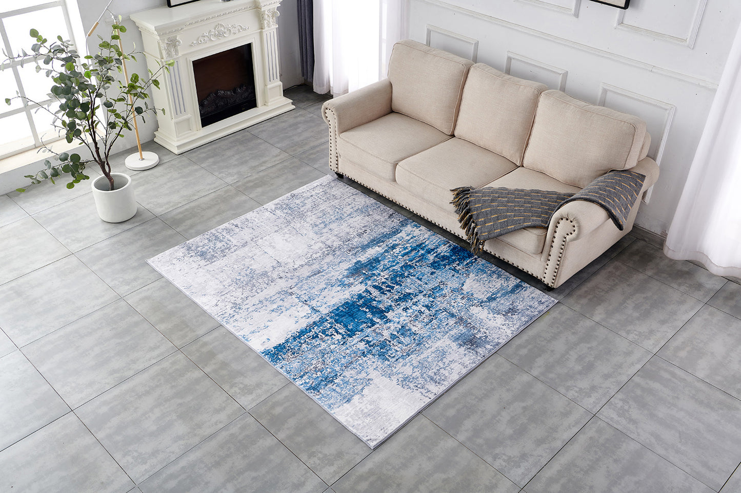 ZARA Collection Abstract Design Gray Turquoise Machine Washable Super Soft Area Rug