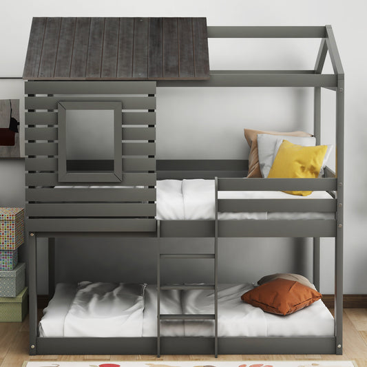 Twin over Twin House Theme Bunk Bed in Gray