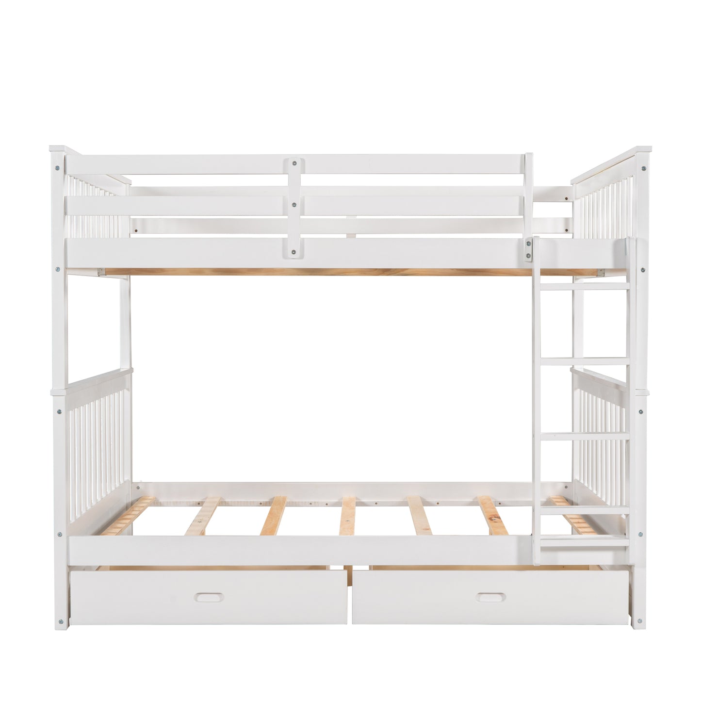 Full-Over-Full Bunk Bed with Ladders and Two Storage Drawers White