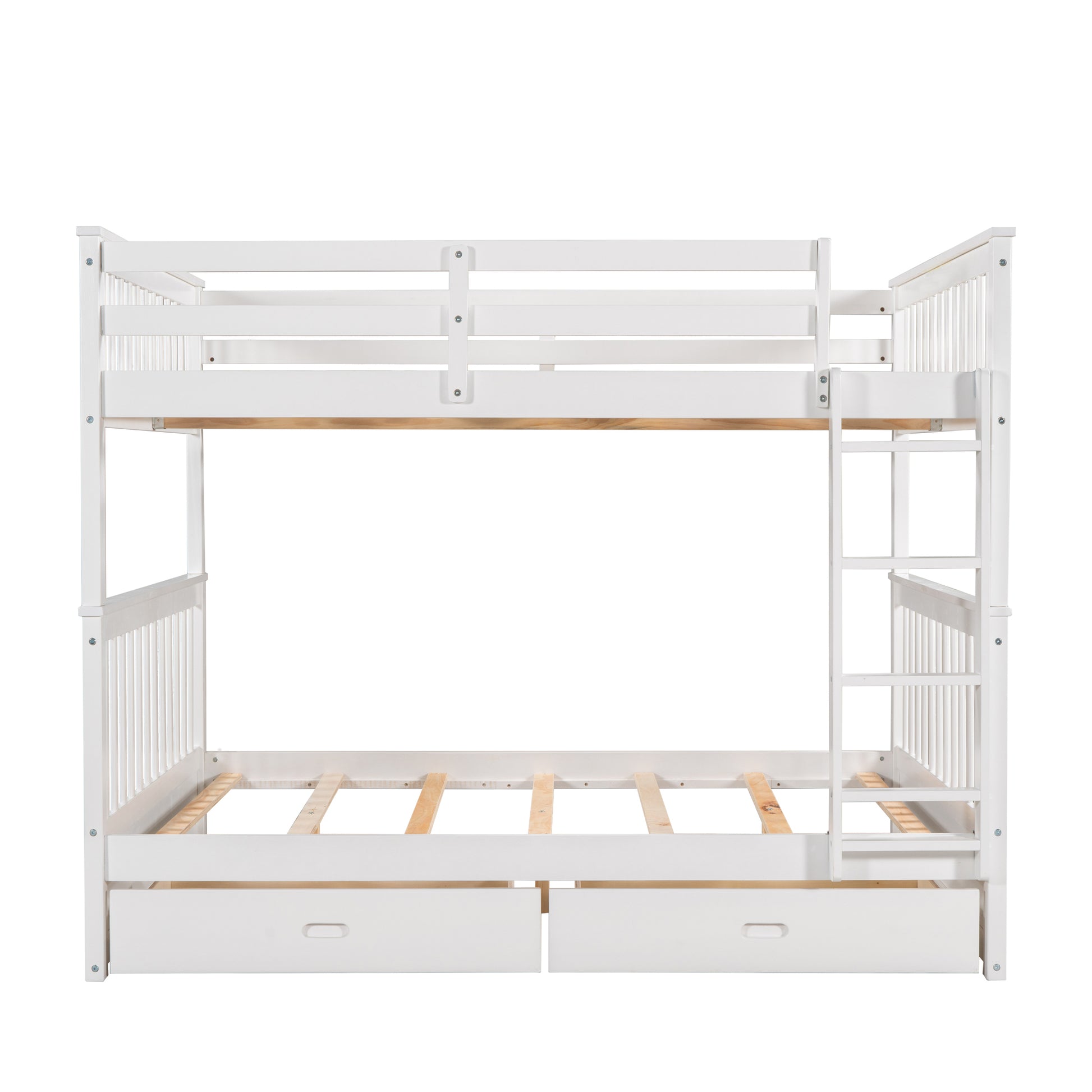 Full-Over-Full Bunk Bed with Ladders and Two Storage Drawers White