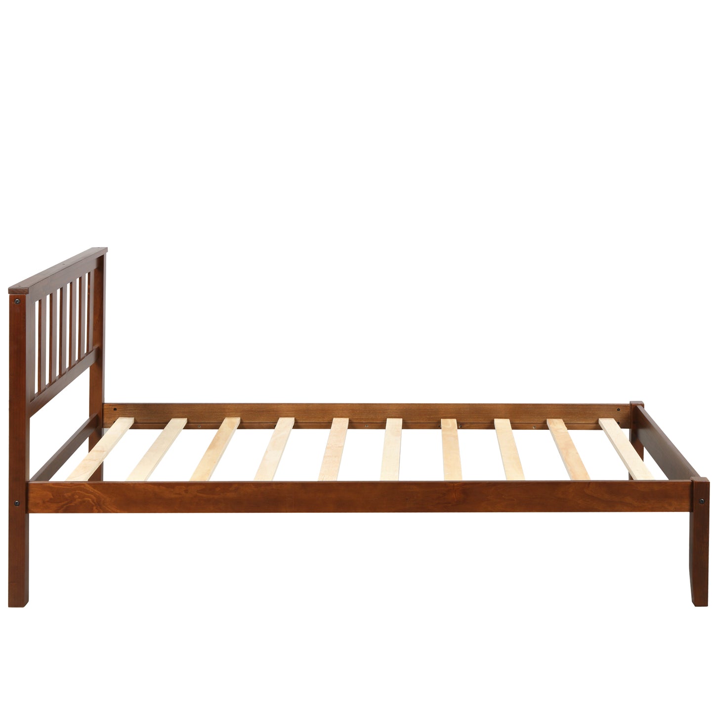 Wood Platform Bed with Headboard/Wood Slat Support，Twin Walnut