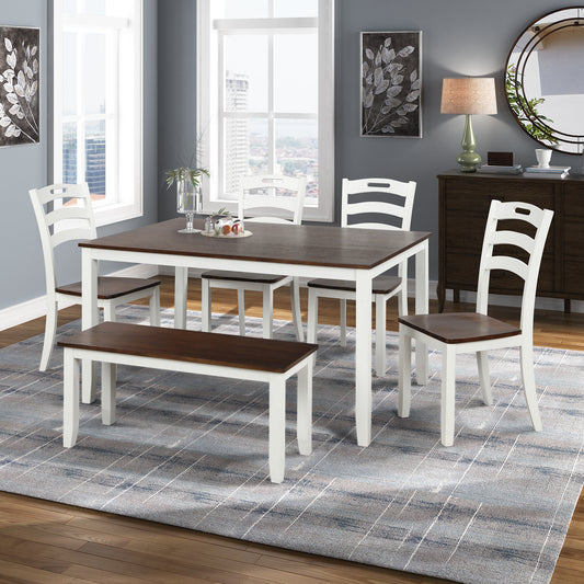 6 Piece Farmhouse Dining Table Set with Bench